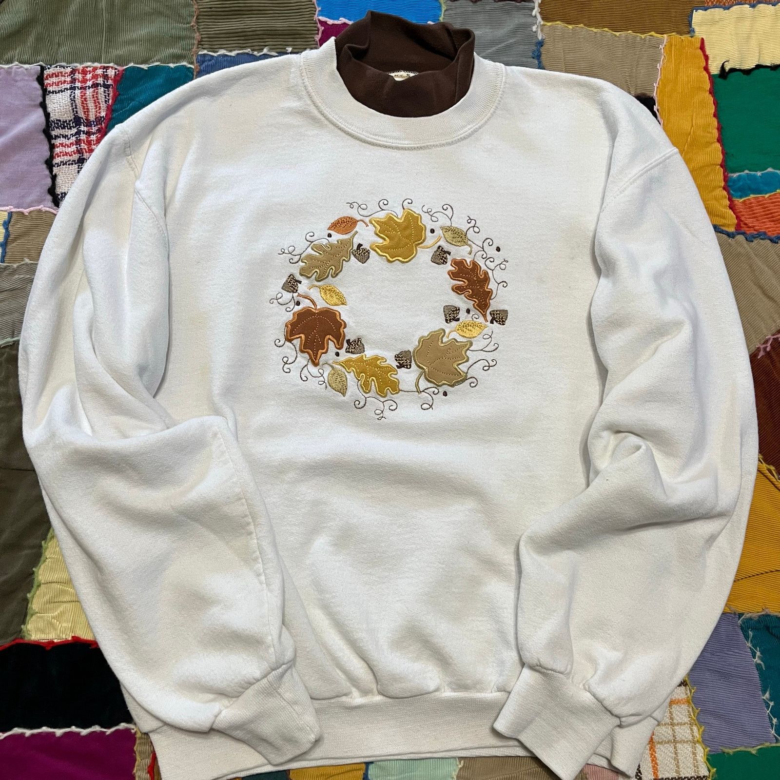 Other Pleasant Shade Autumn Fall Embroidered White Crewneck Large Size L / US 10 / IT 46 - 1 Thumbnail