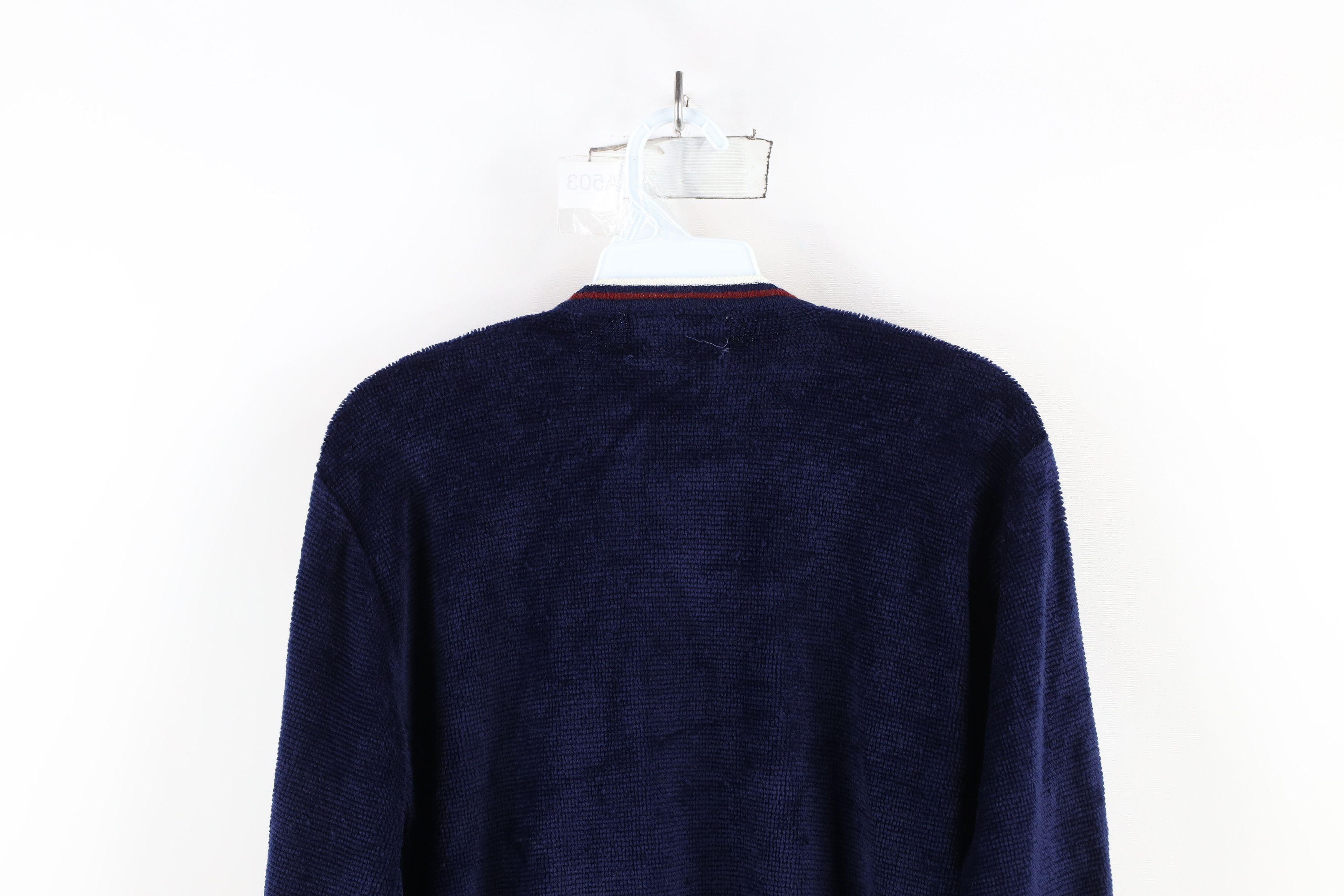 Vintage Vintage 70s Streetwear Ribbed Velour V-Neck Sweater Blue Size M / US 6-8 / IT 42-44 - 9 Thumbnail