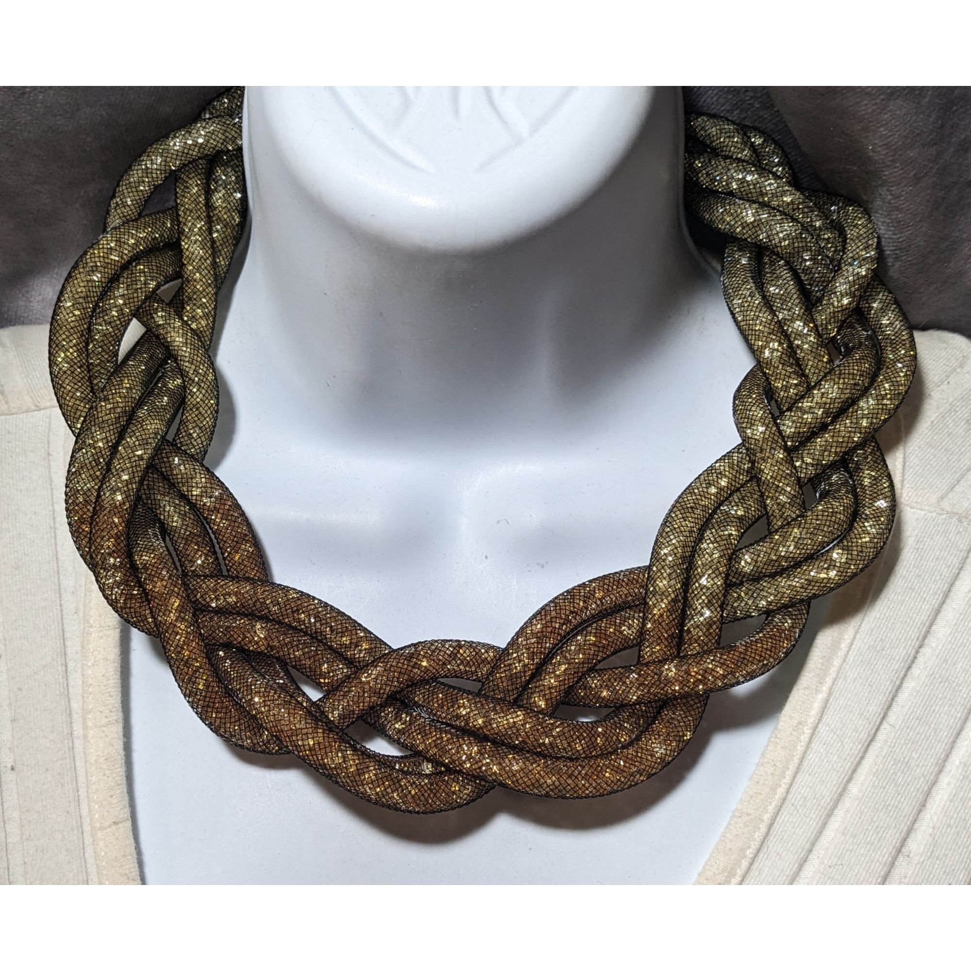 Other Retro Glam Crystal Filled Braided Mesh Statement Necklace An Size ONE SIZE - 7 Thumbnail