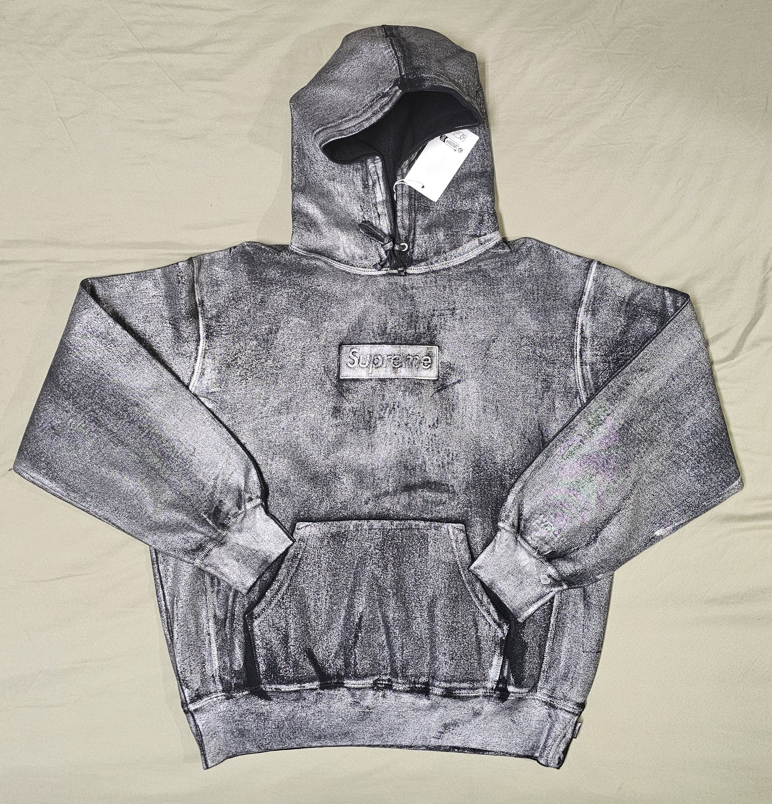 image of Mm6 Maison Margiela Foil Box Logo Hooded Sweatshirt in Black, Men's (Size Small)