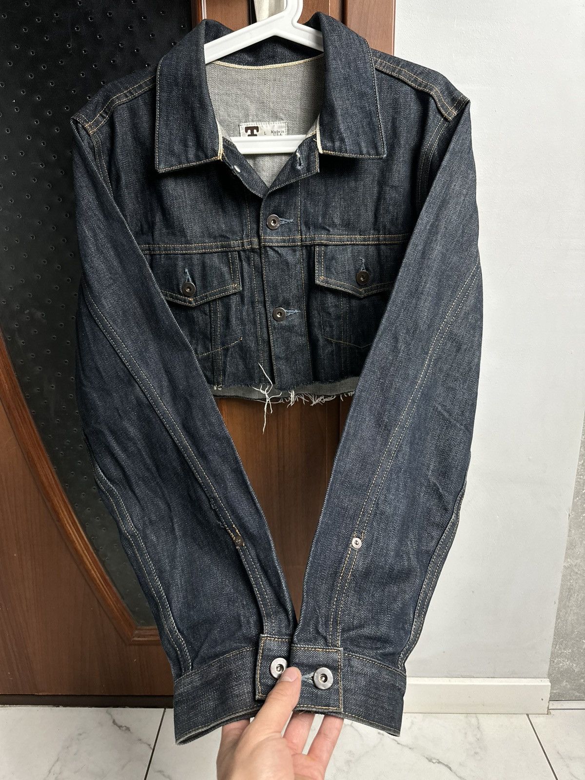 Tellason Mens Cropped Denim Jacket Tellason Jacket USA Avantgarde Size US M / EU 48-50 / 2 - 2 Thumbnail