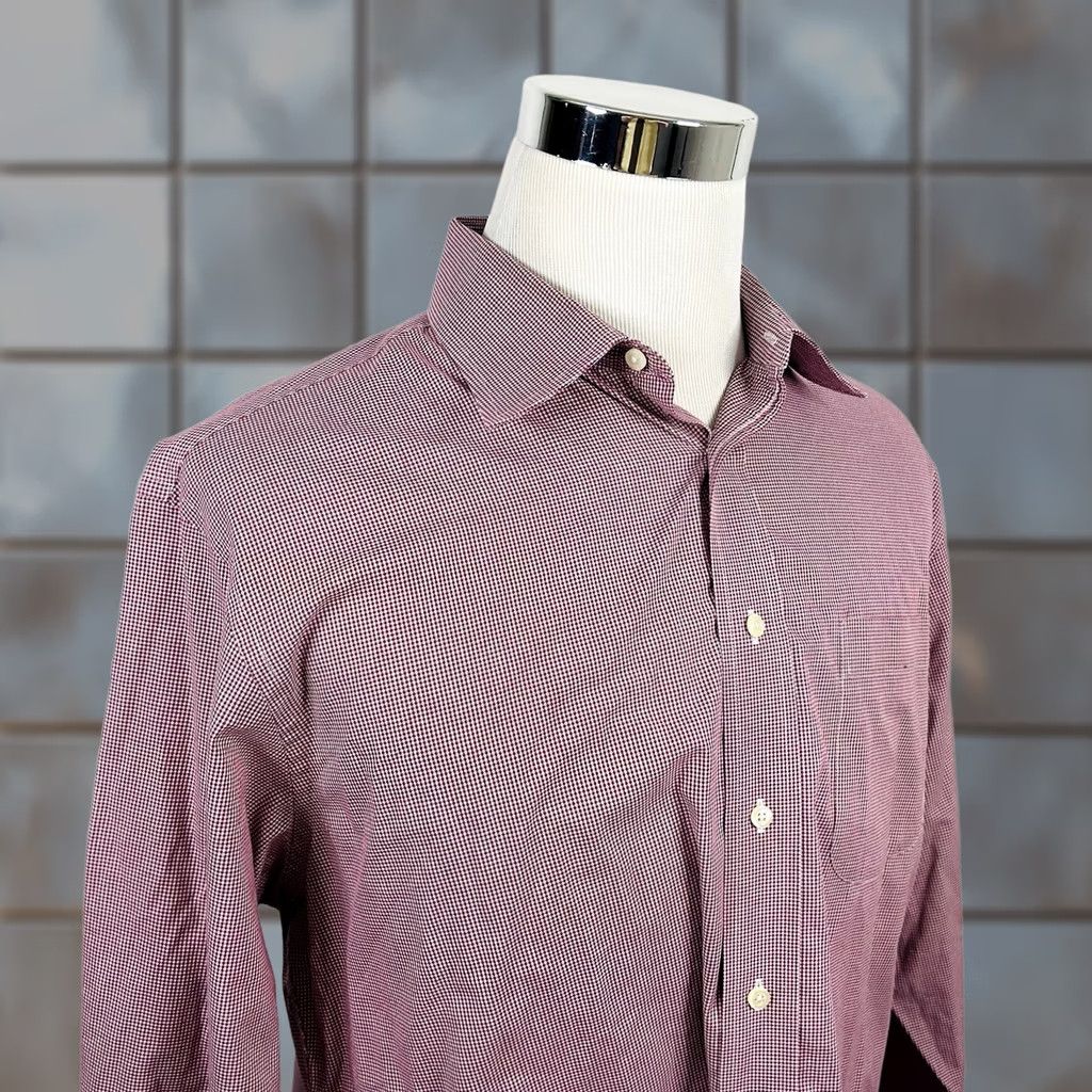 Jos. A. Bank Jos A Bank Dress Shirt 17 33 Tailored Fit Red White Plaid 100% Cotton Formal Mens Size 46R - 1 Thumbnail