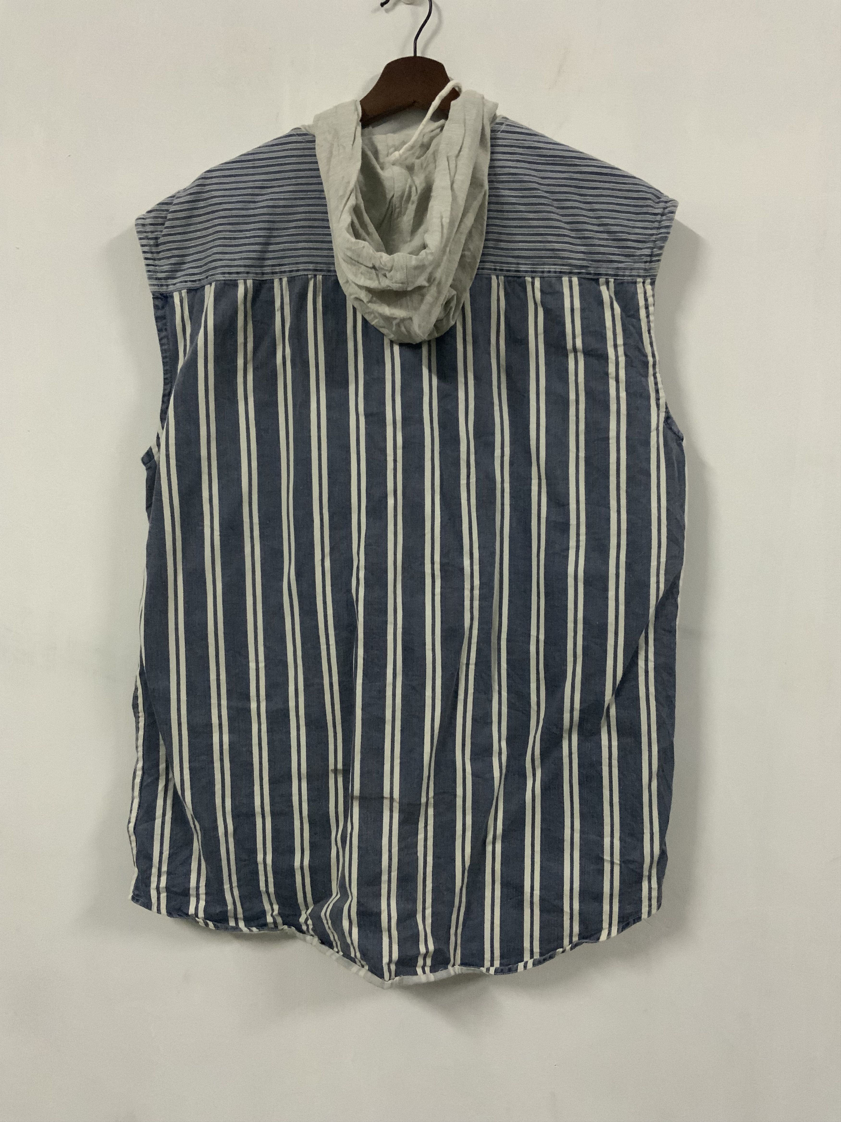 Japanese Brand Milacosta Japan Striped Indigo Hoodie Sleeveless Size US M / EU 48-50 / 2 - 2 Thumbnail