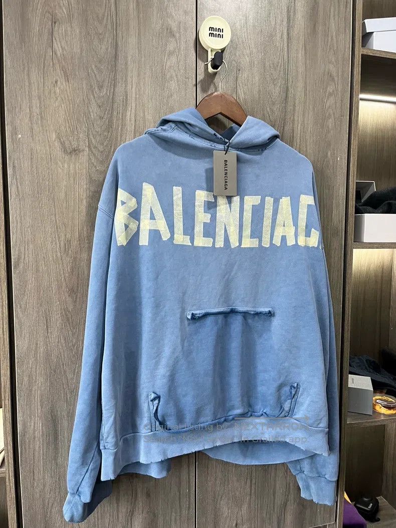 Balenciaga Balenciaga Haze Blue Tape Letter Hoodie Size US M / EU 48-50 / 2 - 6 Thumbnail