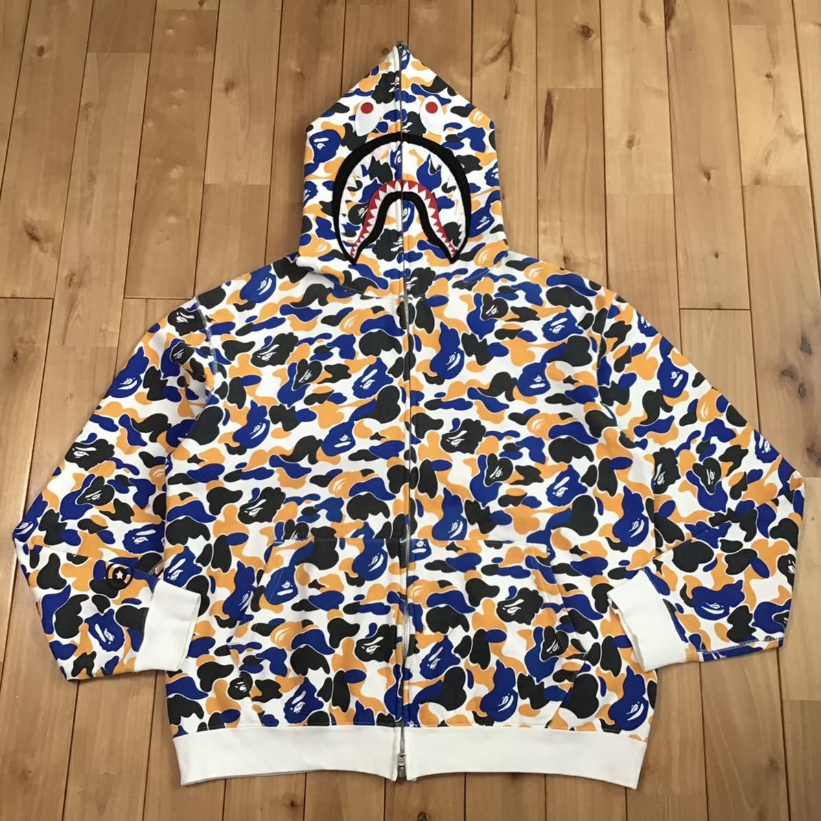 image of Maebashi City Camo Shark Full Zip Hoodie Bape Nigo Ape in White Blue Orange, Men's (Size Large)