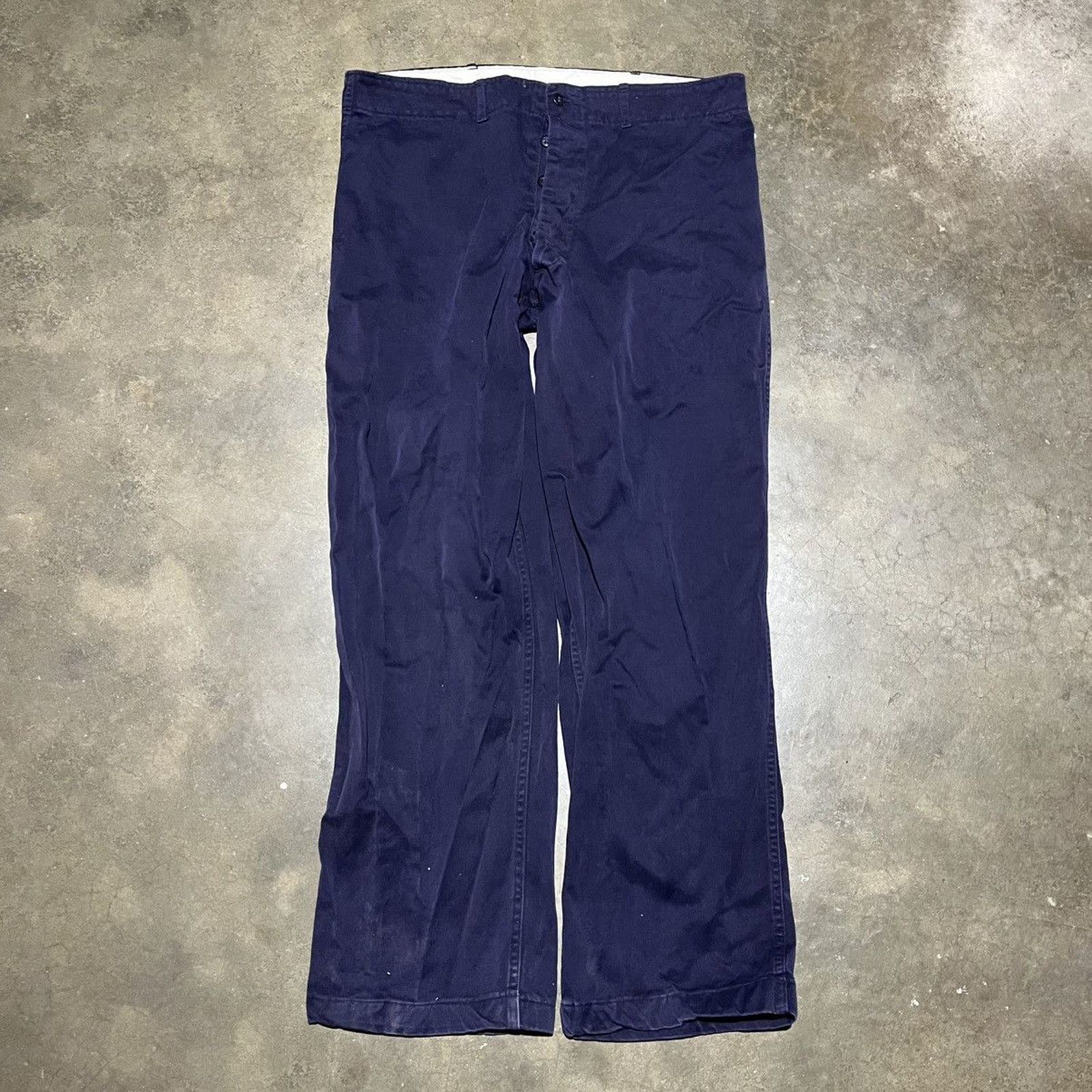 Vintage Vintage 50s Navy Wide Leg Cotton Buttonfly Chinos 36x30 Size US 36 / EU 52 - 1 Thumbnail