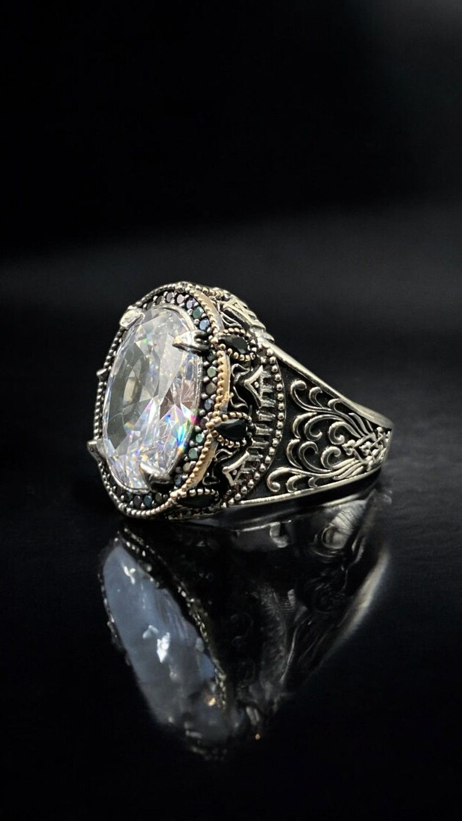 Vintage Silver Signet Ring with Precious Gemstone Size 26 - 3 Thumbnail