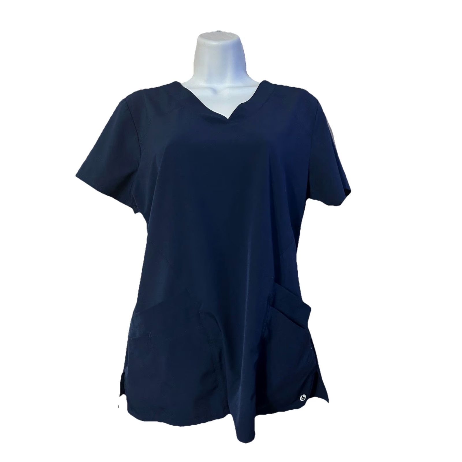 Vintage Barco One Scrub Top Women Medium Navy Blue Short Sleeve V Neck Pockets Nurse Med Size M / US 6-8 / IT 42-44 - 2 Thumbnail