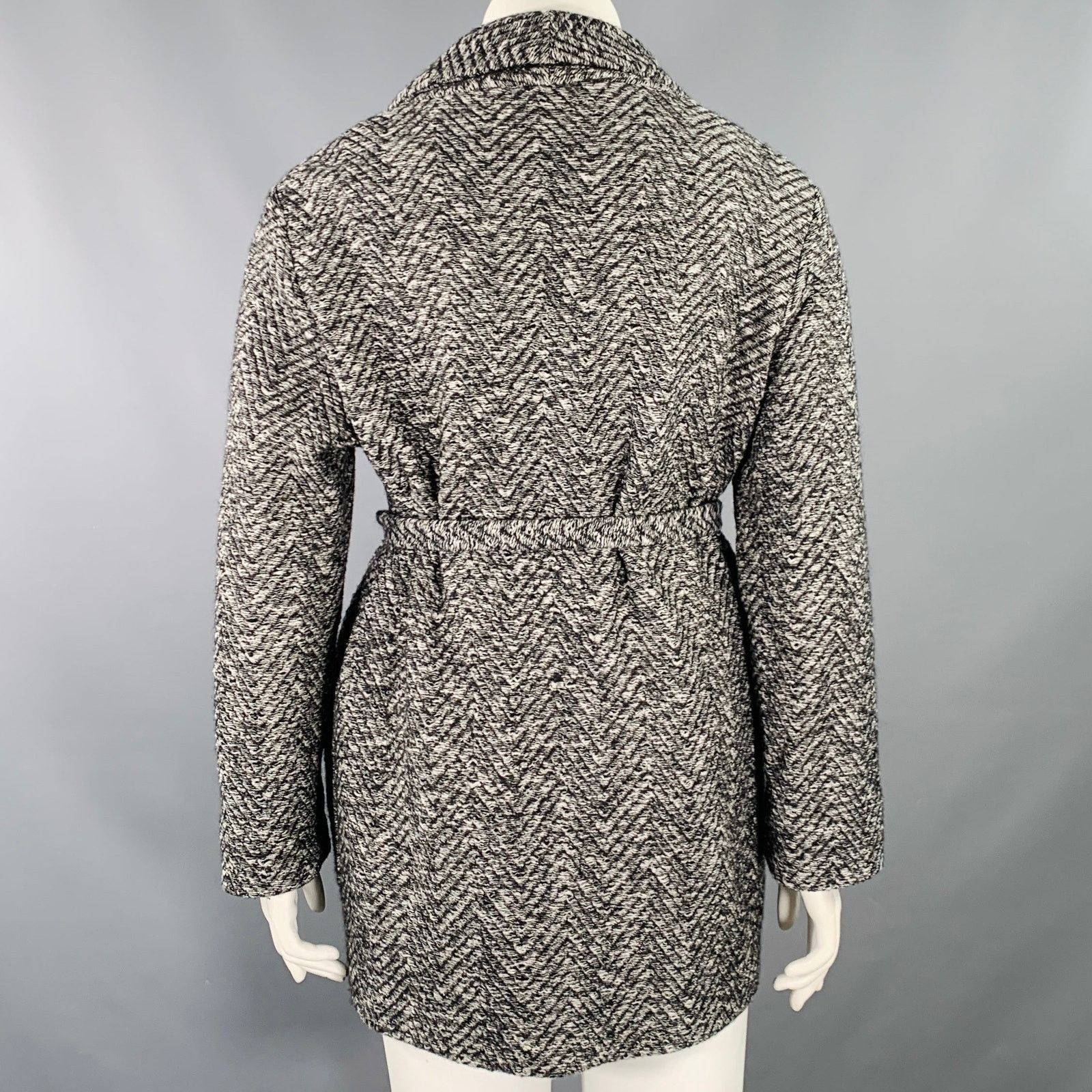 Billy Reid L Grey Black Wool Cotton Herringbone Belted Jacket Size L / US 10 / IT 46 - 4 Thumbnail