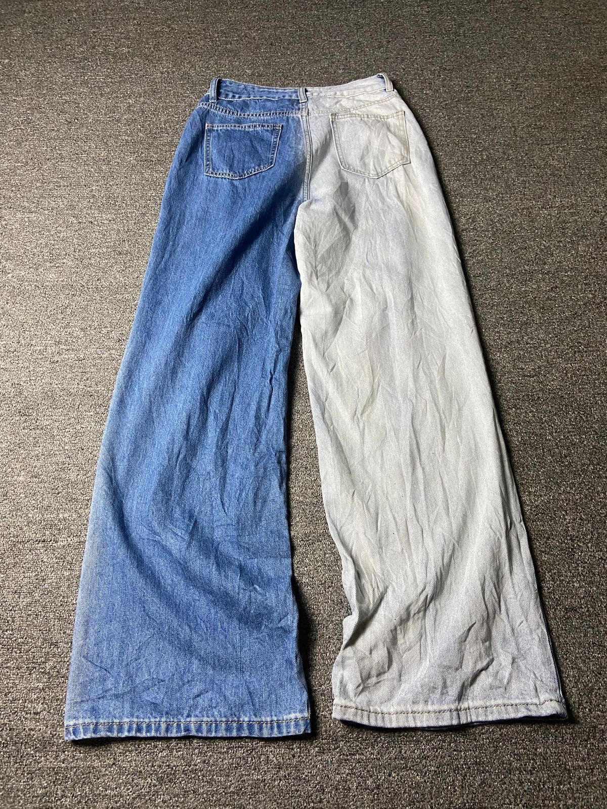 Japanese Brand Me+Emselect Brand Two Tone Ripped Wide Leg Jeans (153) Size US 26 / EU 42 - 2 Thumbnail