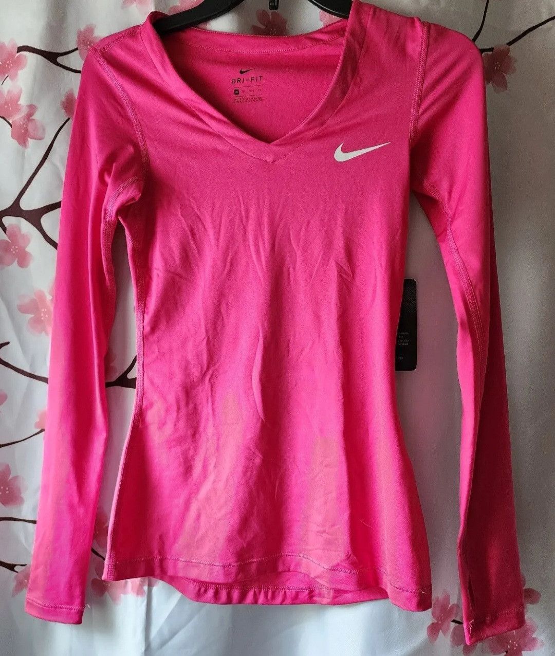 Nike Nike Dri-Fit Pink LS Training V Neck Fitted Shirt Size XS Size XS / US 0-2 / IT 36-38 - 1 Thumbnail