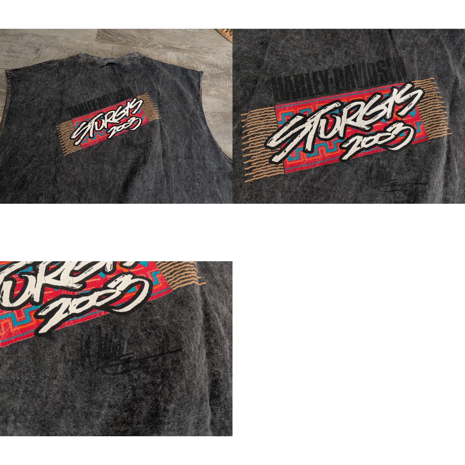 Harley Davidson VINTAGE Harley-Davidson T-Shirt Sleeveless 2XL USA Made Sturgis 2003 Acid Wash Black Mens Short Sleeve Graphic Print Biker USA 90s Size US XXL / EU 58 / 5 - 9 Thumbnail
