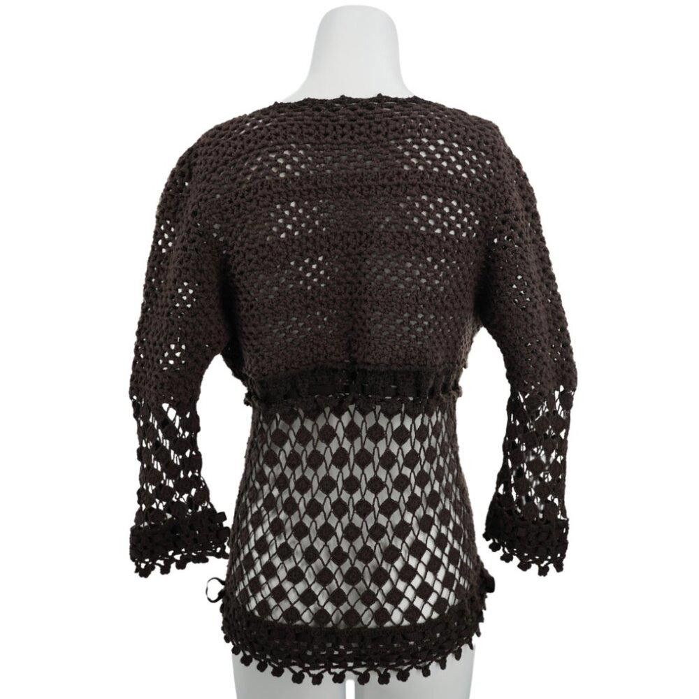 Designer Etcetera Brown Crochet Cardigan Ribbon Tie Size Medium Size M / US 6-8 / IT 42-44 - 2 Thumbnail