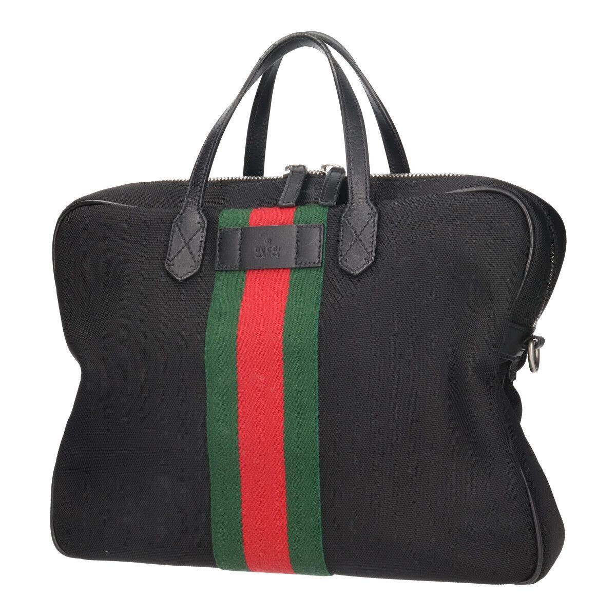 Gucci GG Briefcase Black Business Handbag Tote Stripe
