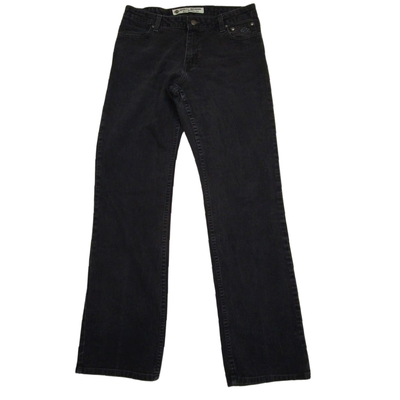 Harley Davidson VINTAGE Harley-Davidson Jeans Women 10 Black Bootcut Denim 5-Pocket Motorcycle Biker Logo Tall Pants Mens? Size 32" / US 10 / IT 46 - 1 Thumbnail