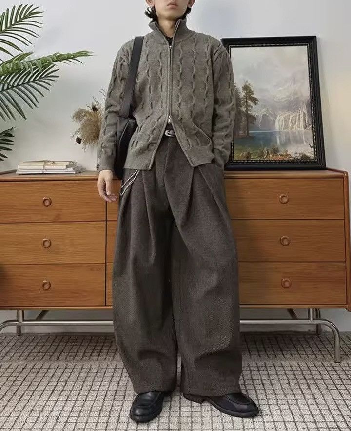 Other Casual Loose Woolen Brown Retro Style School Pants Size US 31 - 2 Thumbnail