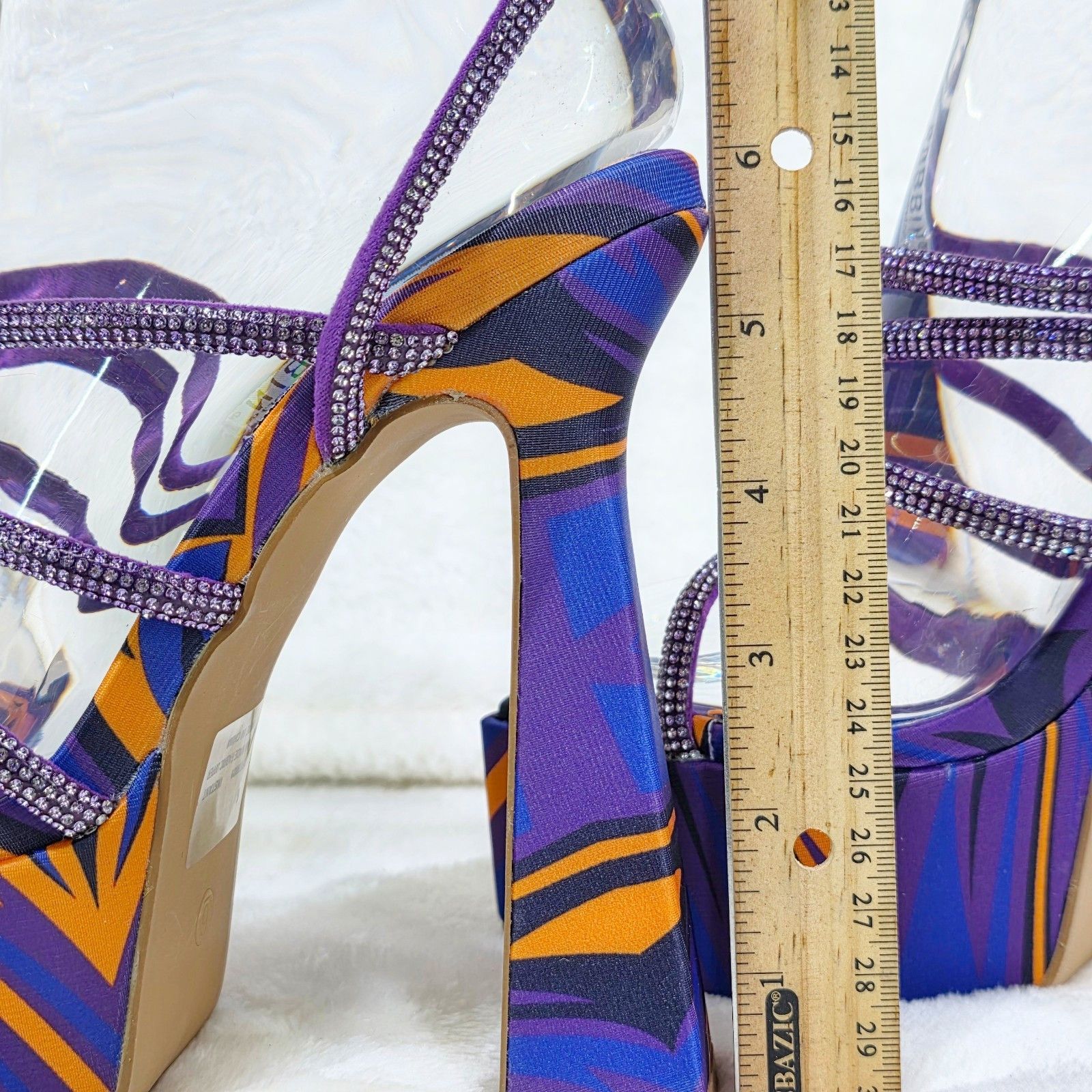 Other Racer Colorful 6" Chunky Flared Platform Heels Rhinestone St Size US 8.5 / IT 38.5 - 4 Thumbnail