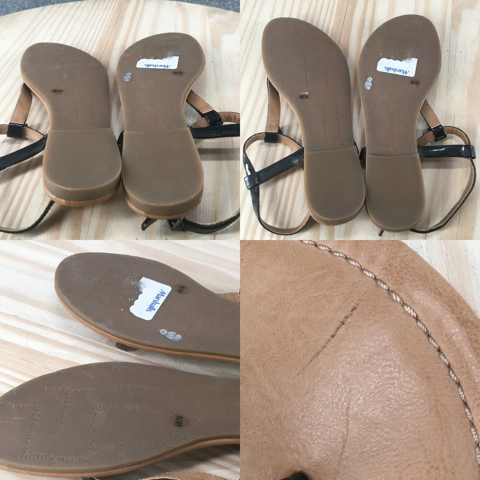 BCBGeneration BCBGeneration Sandals Womens 6 B Ankle Straps Black Leather Casual Buckle Thong Size US 6 / IT 36 - 8 Thumbnail