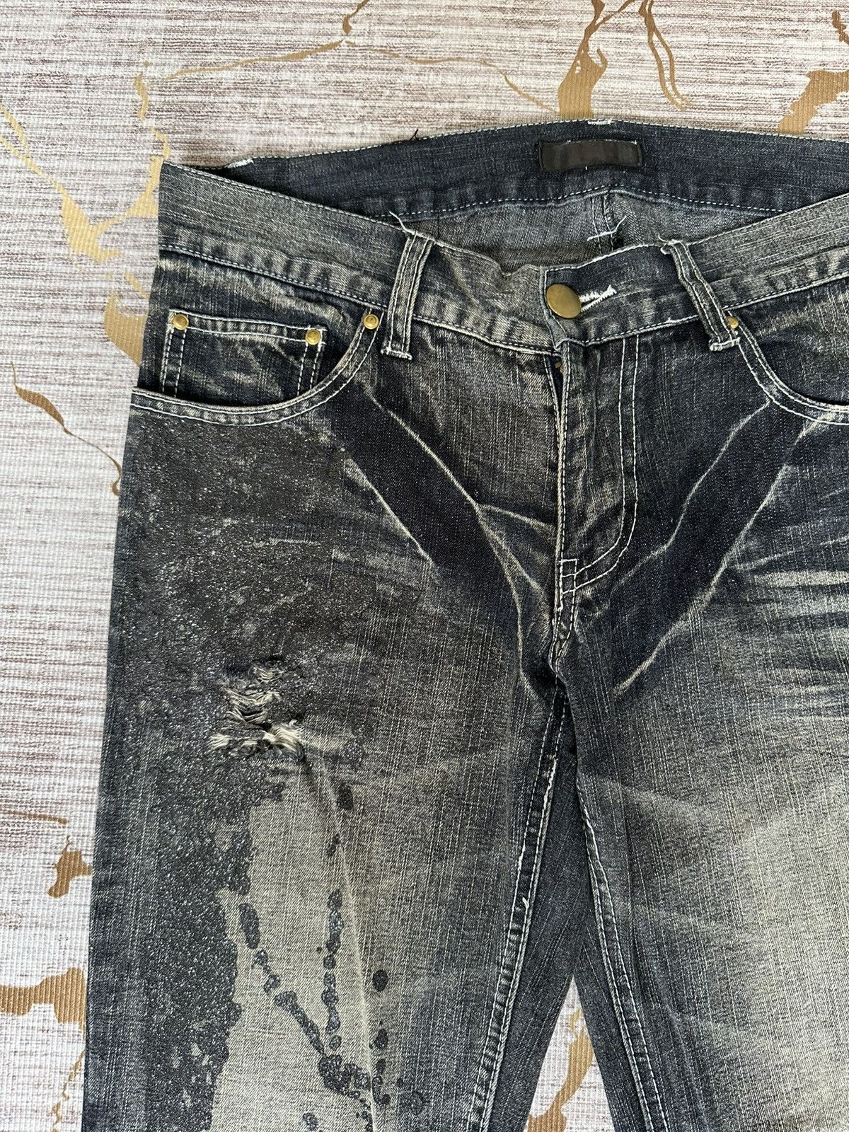 Tornado Mart FLARE Black Barcara Distressed Claw Marks Design Denim Size US 32 / EU 48 - 10 Thumbnail