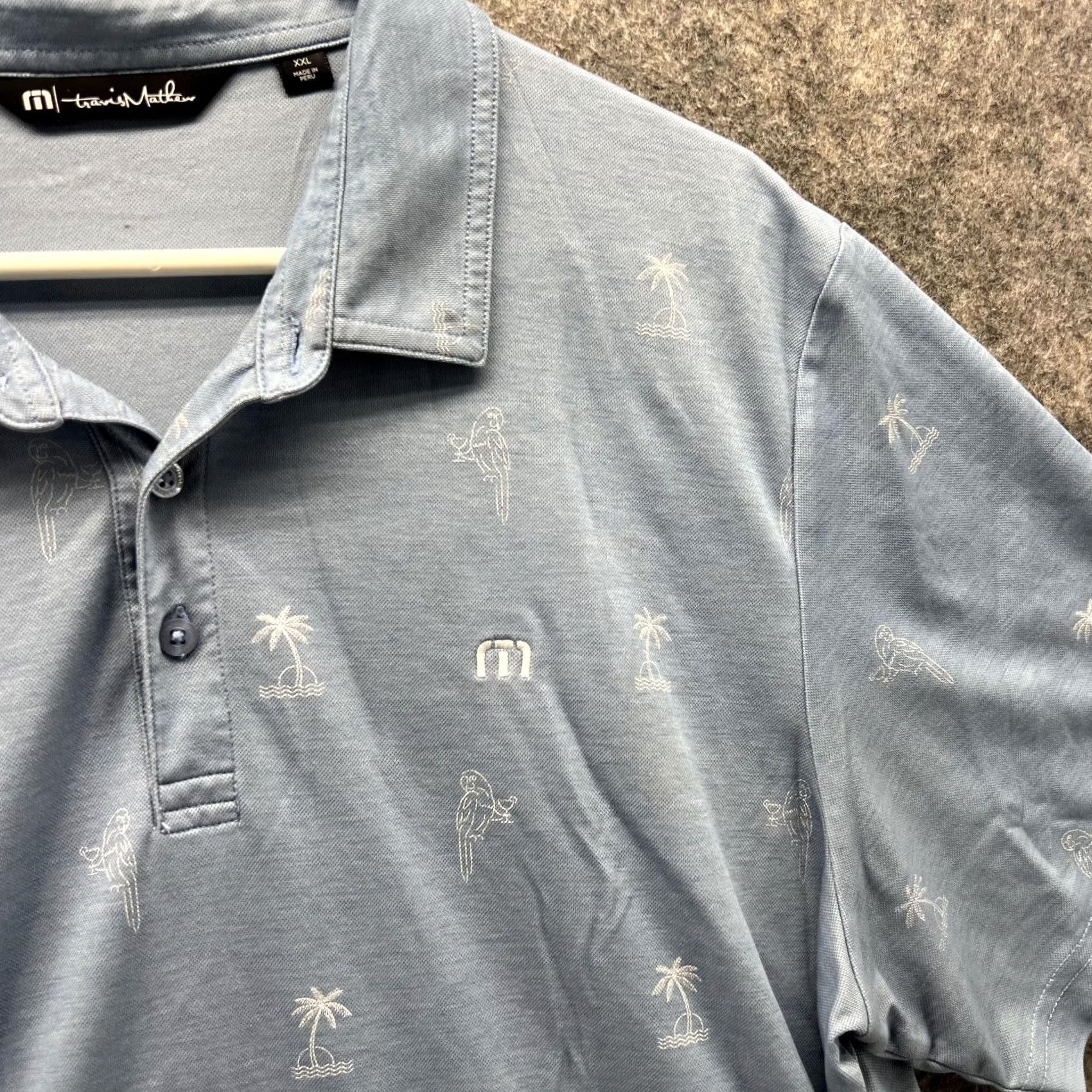 TravisMathew Travis Mathew Polo Shirt Men 2XL Blue Pima Cotton Palms Parrot Golf Preppy Shirt Short Sleeve Button Collar Casual/Activewear Mens 2XL Size US XXL / EU 58 / 5 - 4 Thumbnail