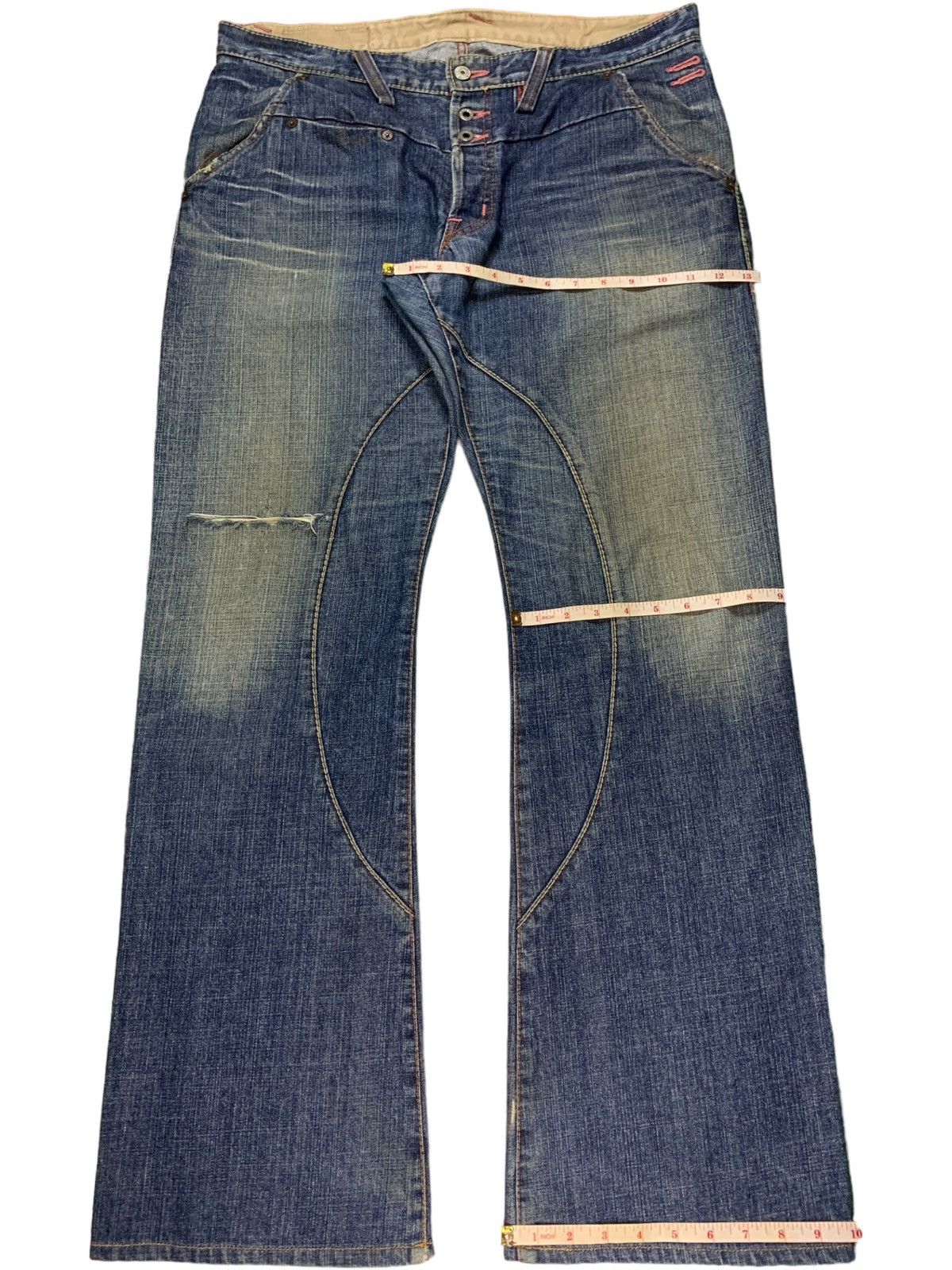 Japanese Brand Vintage Japanese Blue Way Mud Wash Distressed Bootcut Jeans Size US 37 - 13 Thumbnail
