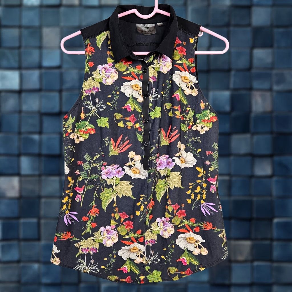 Logo 7 FORAY Floral 1/2 Button Sleeveless Laser Cut Logo Golf Tennis Top S Women’s Multicolor Floral Activewear Top Size S / US 4 / IT 40 - 1 Thumbnail
