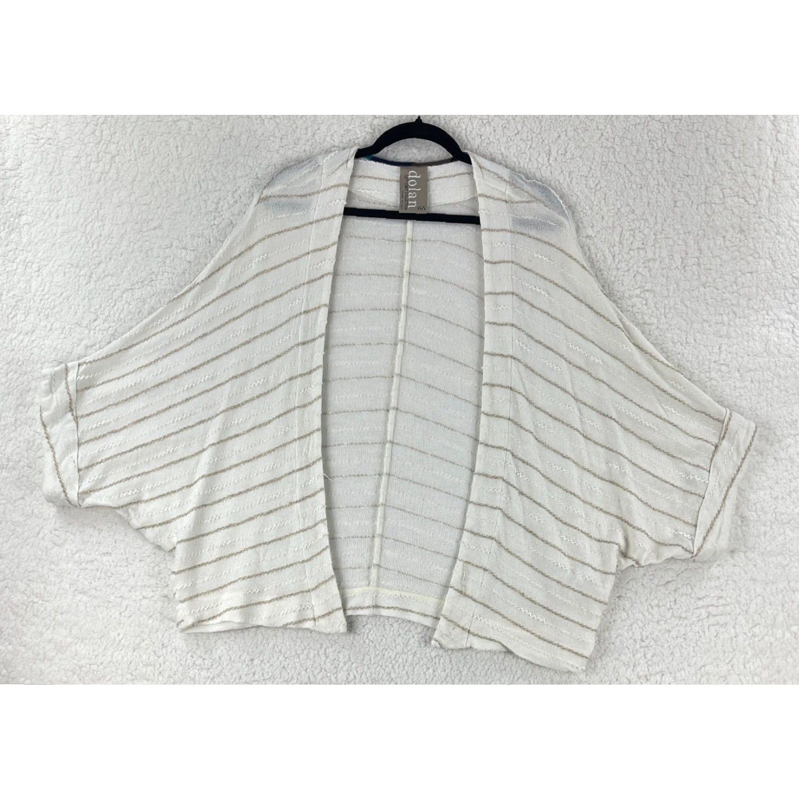Vintage Dolan Ivory Striped Knit Open Front Cardigan Womens XS/S Dolman Sleeve Novelty Dolan Knit Cardigan Shirt? Size XS / US 0-2 / IT 36-38 - 2 Thumbnail