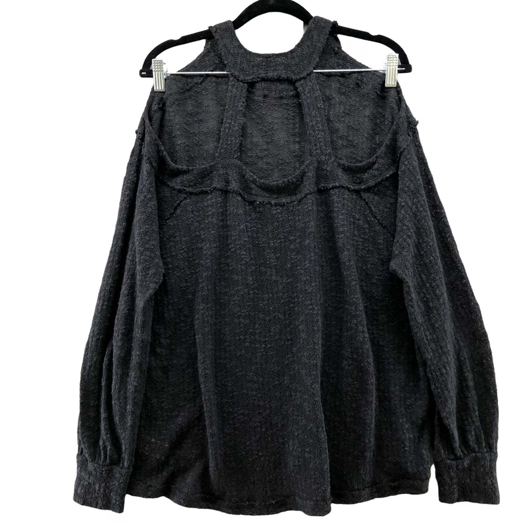 Free People Free People Open Knit Sweater XS Black Long Sleeve Off the Shoulder Cotton Bohemian Boho Shirt Womens Size XS / US 0-2 / IT 36-38 - 2 Thumbnail