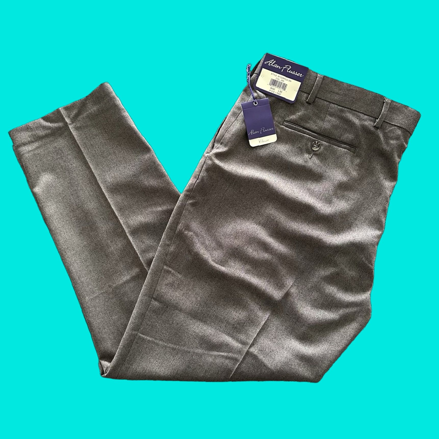 Vintage Alan Flusser Dress Pants Mens 42 x 30 Brown Stretch Classic Fit Flat Front Pants Mens 42 Brown Stretch Classic Flat Front Size US 42 / EU 58 - 1 Thumbnail