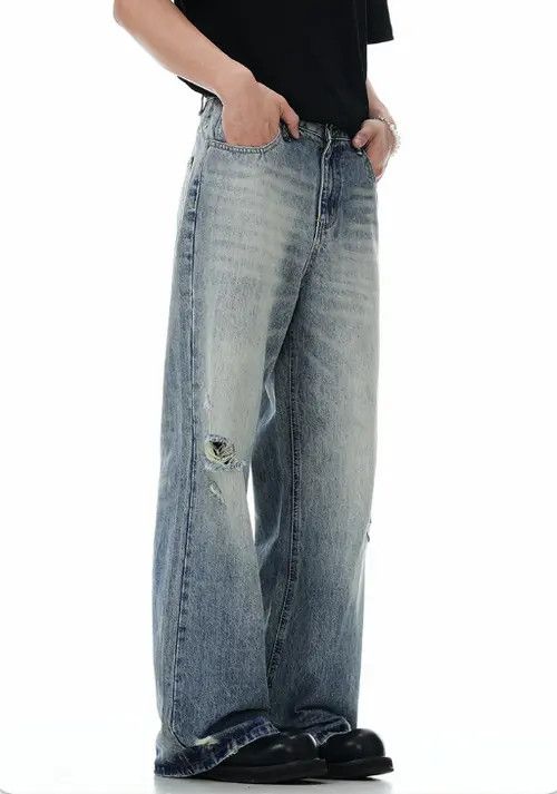 Hypebeast × Japanese Brand Retro men's cleanfit loose straight worn flared jeans Size US 32 / EU 48 - 4 Thumbnail