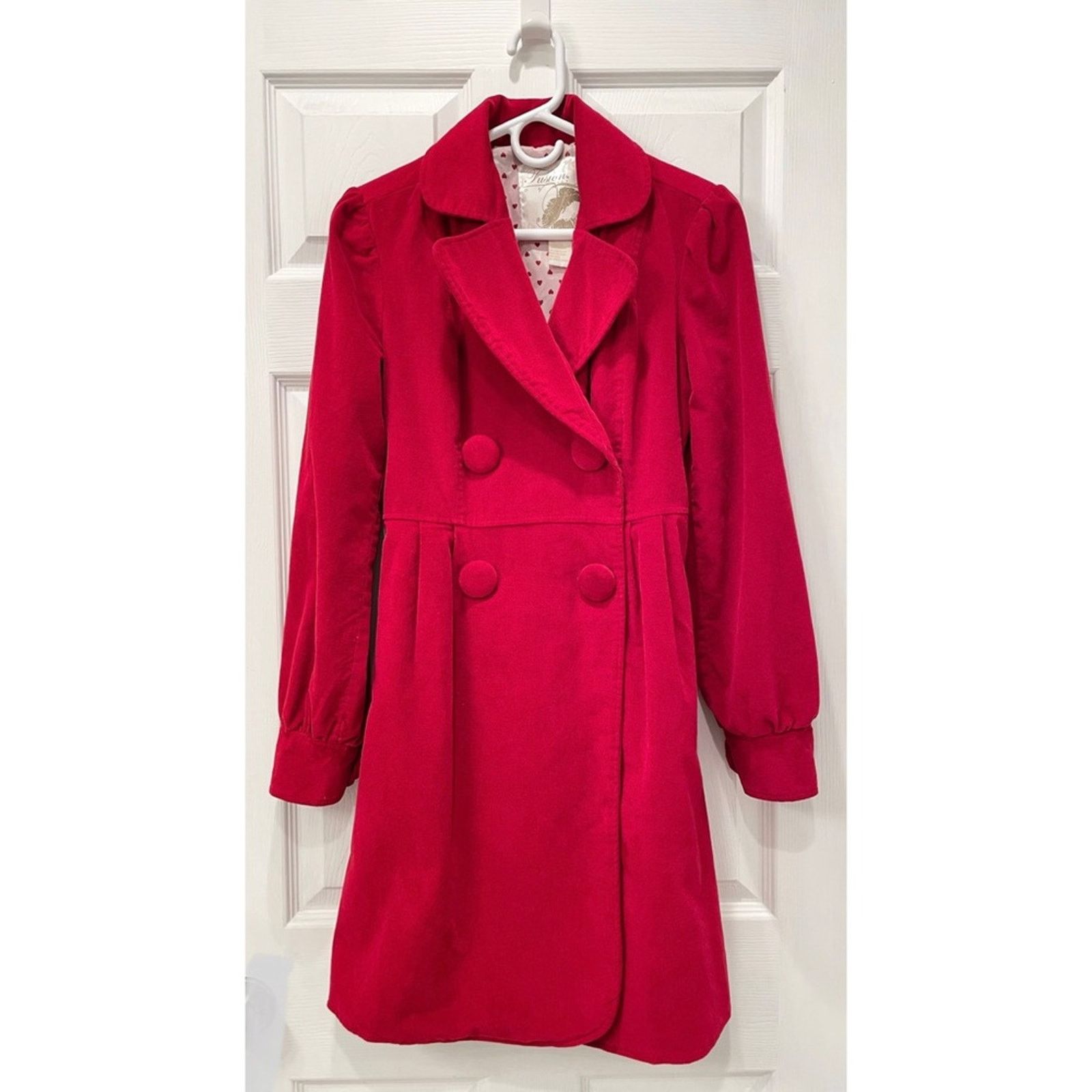 Other Vintage Heart Lined Red Velour Coat Size M / US 6-8 / IT 42-44 - 3 Thumbnail