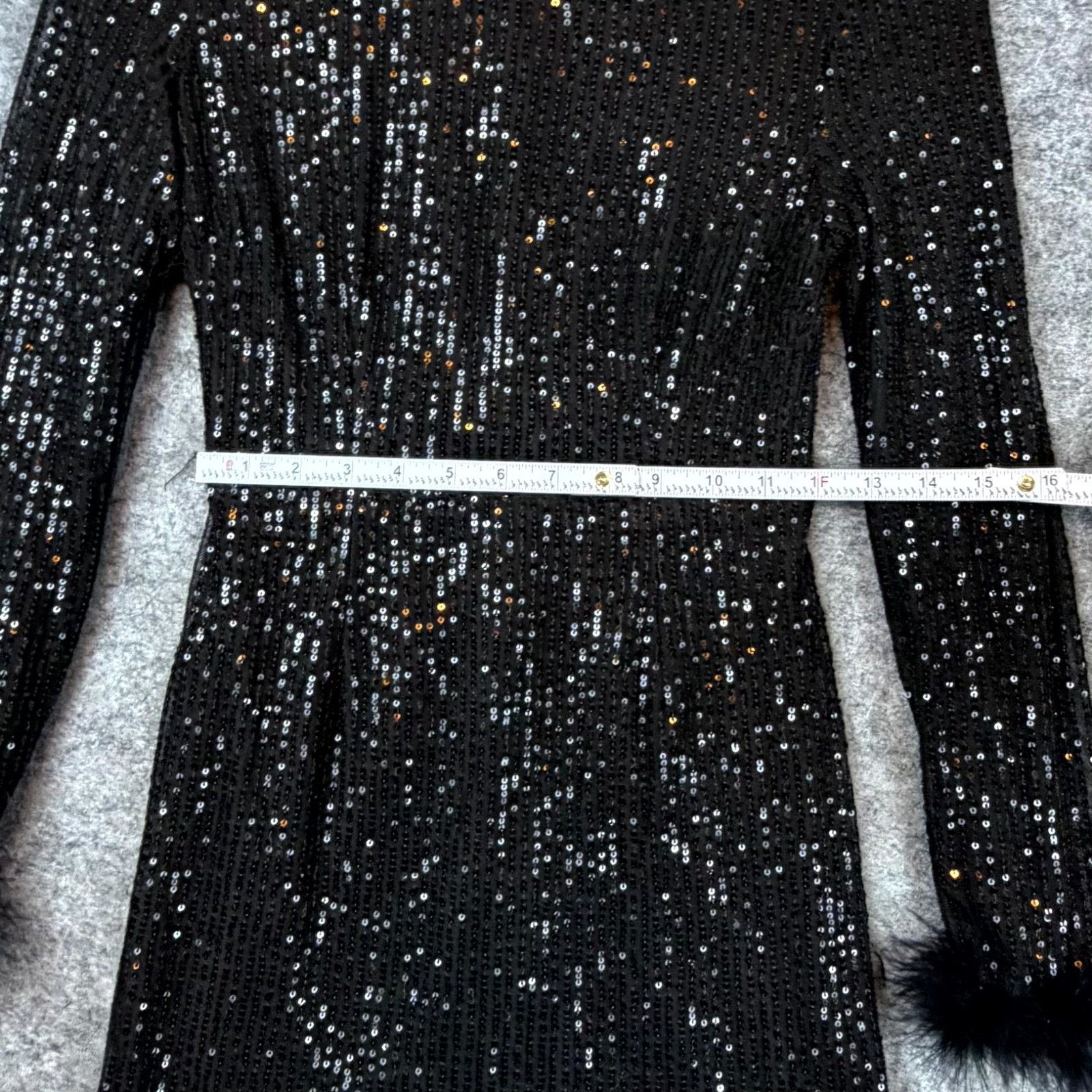 Shein Bling Mini Dress 2 Black Sequin Fur Cuff NYE Sparkle Diva Size XS / US 0-2 / IT 36-38 - 6 Thumbnail