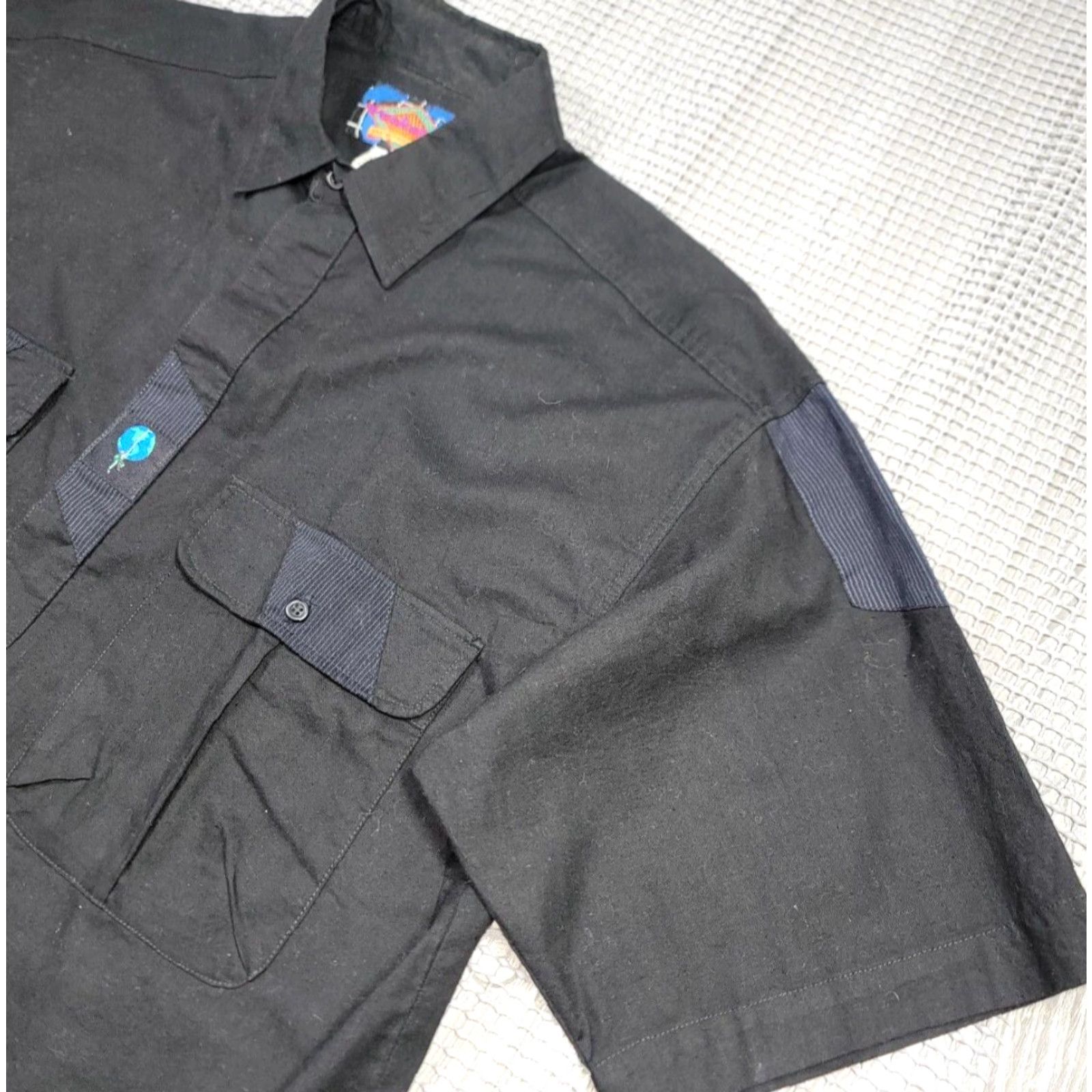Vintage VINTAGE Weekends Shirt Men L Black Cotton Canvas Button-Up Embroidered Logo 90s Earth Day Military Casual Modern Fit Size US 33 - 4 Thumbnail
