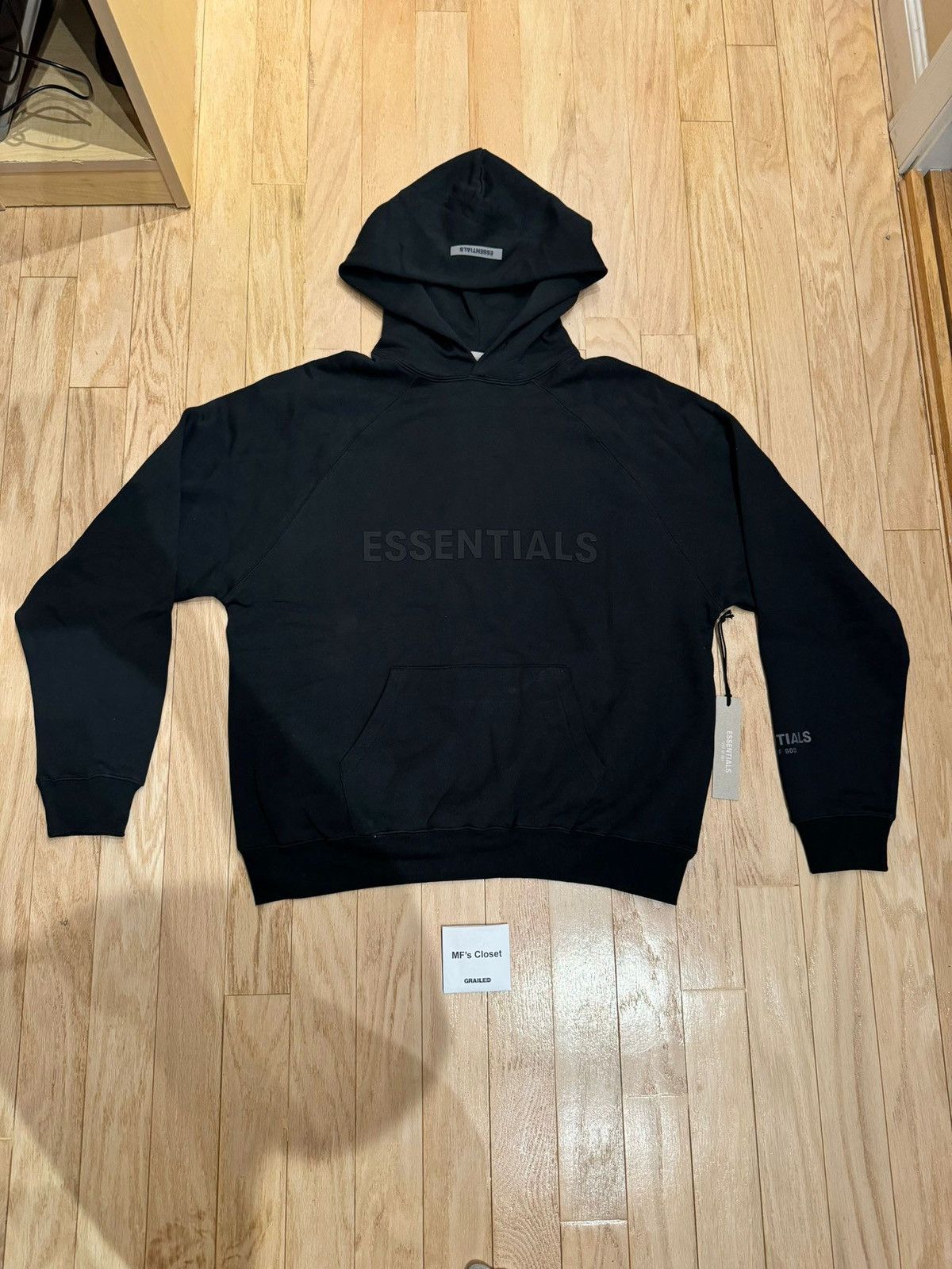 image of Essentials Pullover Hoodie Applique Logo Black L, Men's (Size Large)