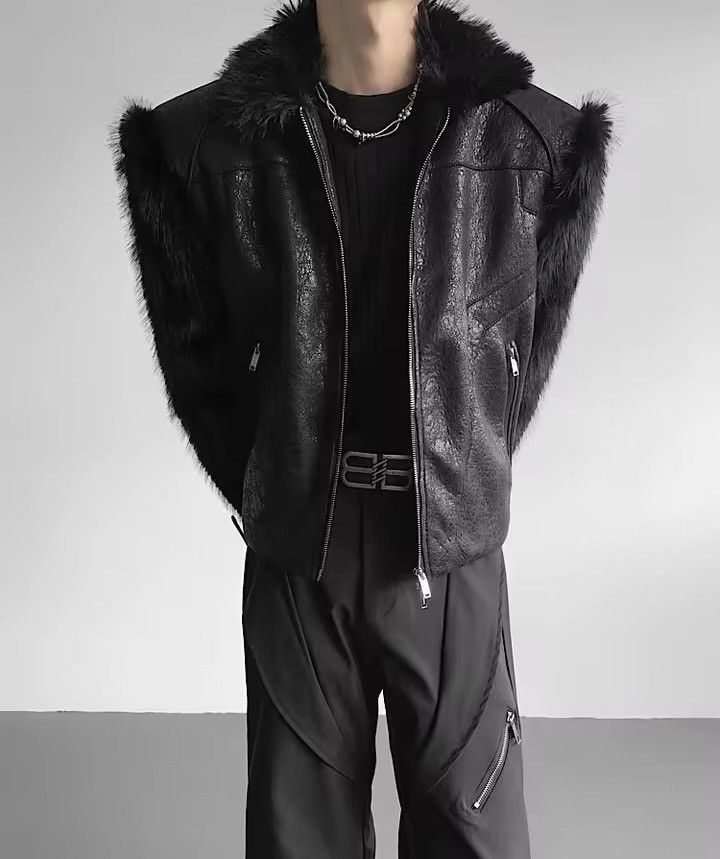 Leather Streetwear Designer Fur PU Leather Patchwork Jacket Size US L / EU 52-54 / 3 - 3 Thumbnail