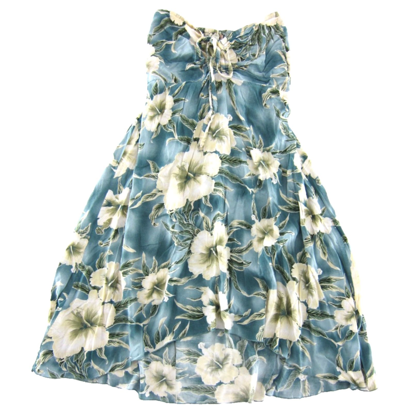 Vintage Sunny Island Hawaii Dress M Blue Ivory Green Tropical Floral Strapless Short Sun Size 32" / US 10 / IT 46 - 2 Thumbnail
