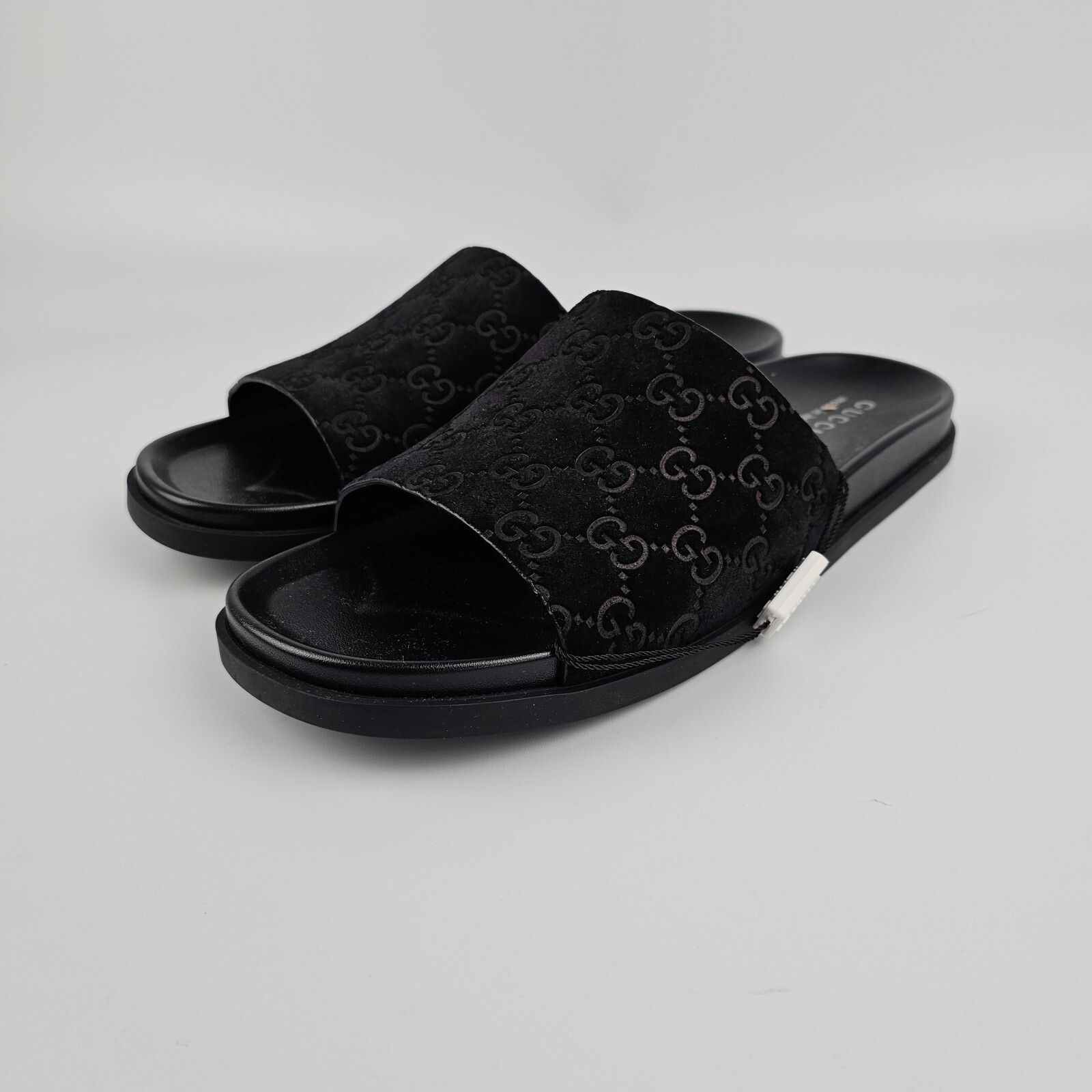 GUCCI $790 Men's Black GG Suede Slide Sandals New & Authenti