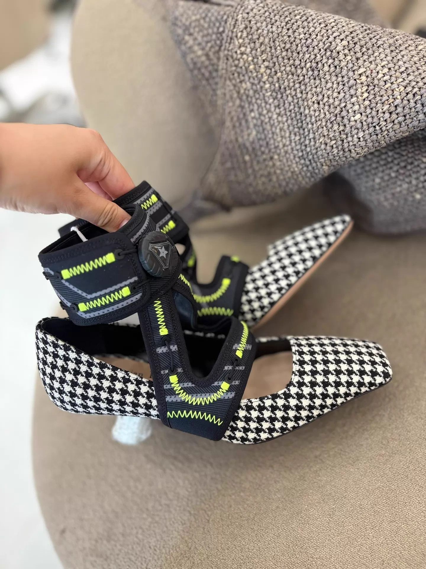 Dior Dior Houndstooth Tech-Fabric Square Cat-Heel Shoes Size US 4.5 / IT 34.5 - 3 Thumbnail
