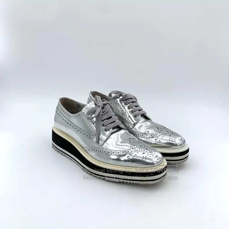 Prada Prada Silver Baroque carved lace-up casual flat muffin sho Size US 6.5 / IT 36.5 - 2 Thumbnail