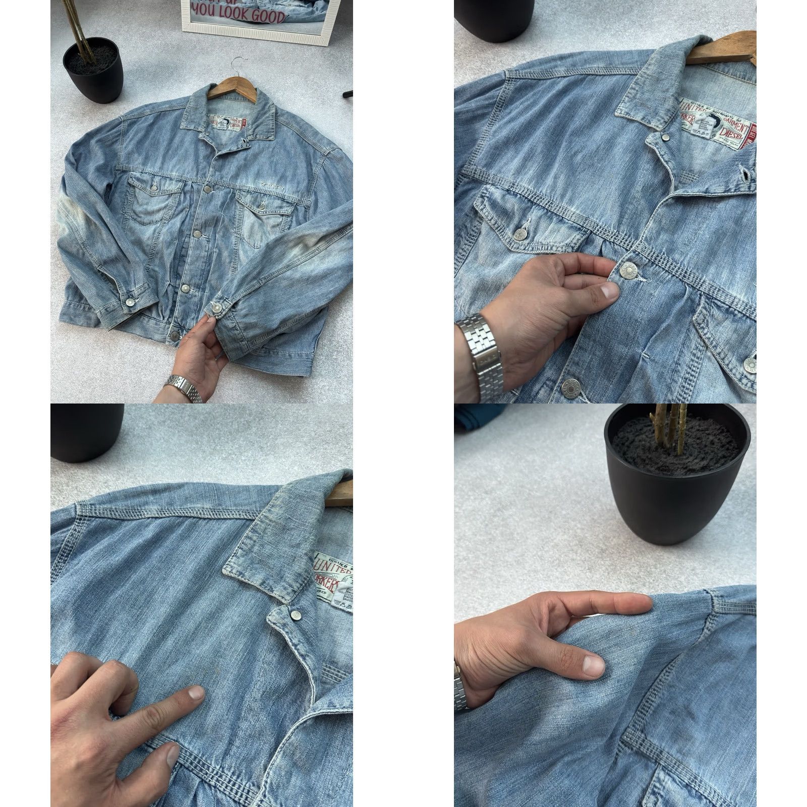 Diesel VINTAGE Diesel Jacket Shirt 90s Logo Embroidered Button Up Light Cotton Denim Men L Blue Casual Military Workwear) Size US 33 - 8 Thumbnail