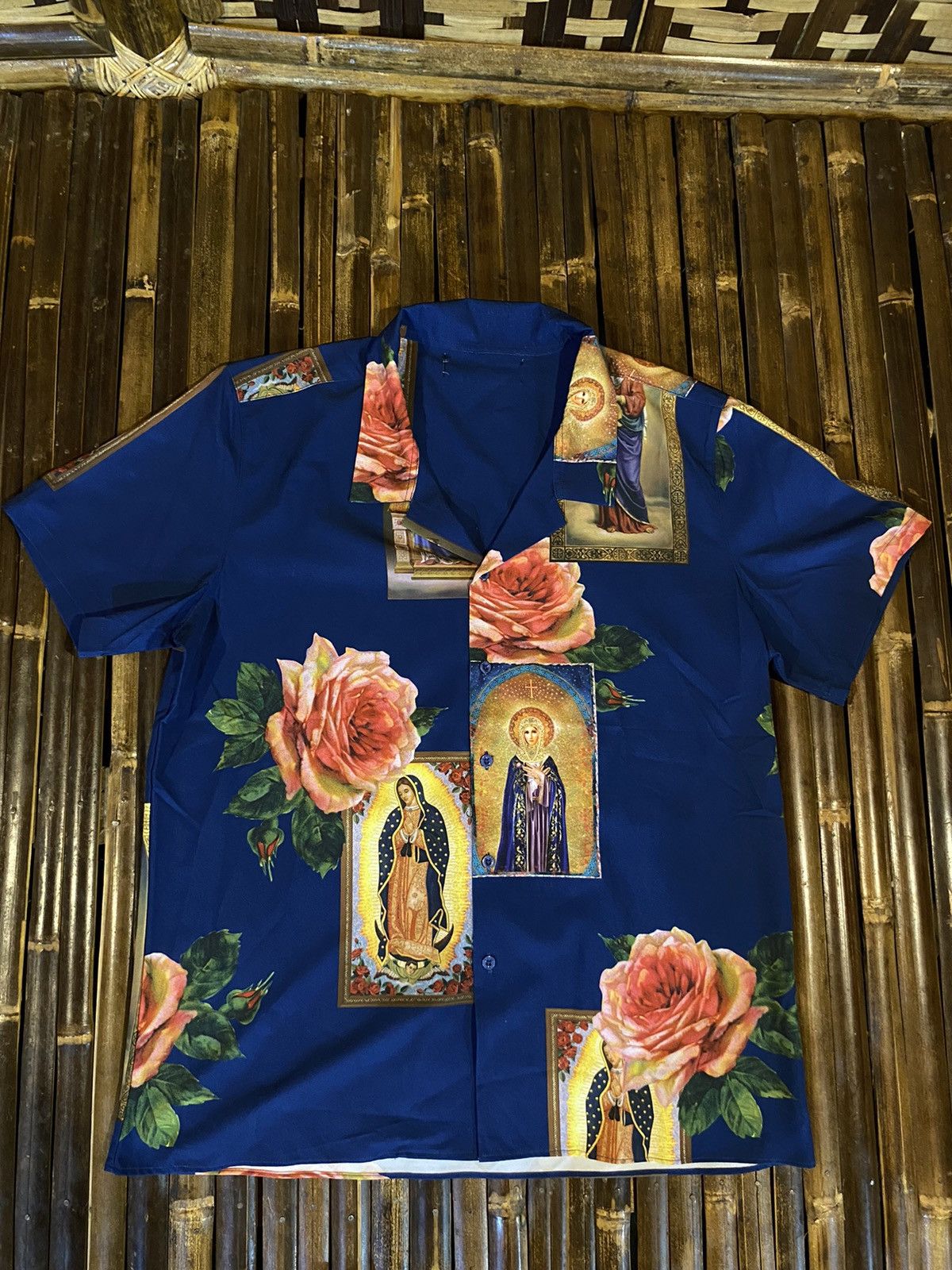 image of Civil Regime Holy Floral Shirt in Blue, Men's (Size Medium)