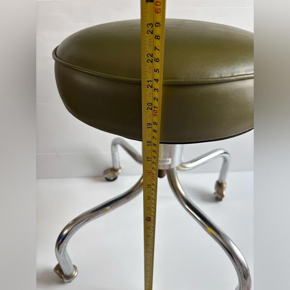 Designer Vintage 1961 Green Rolling Chrome Adjustable Stool Chair Size ONE SIZE - 4 Thumbnail