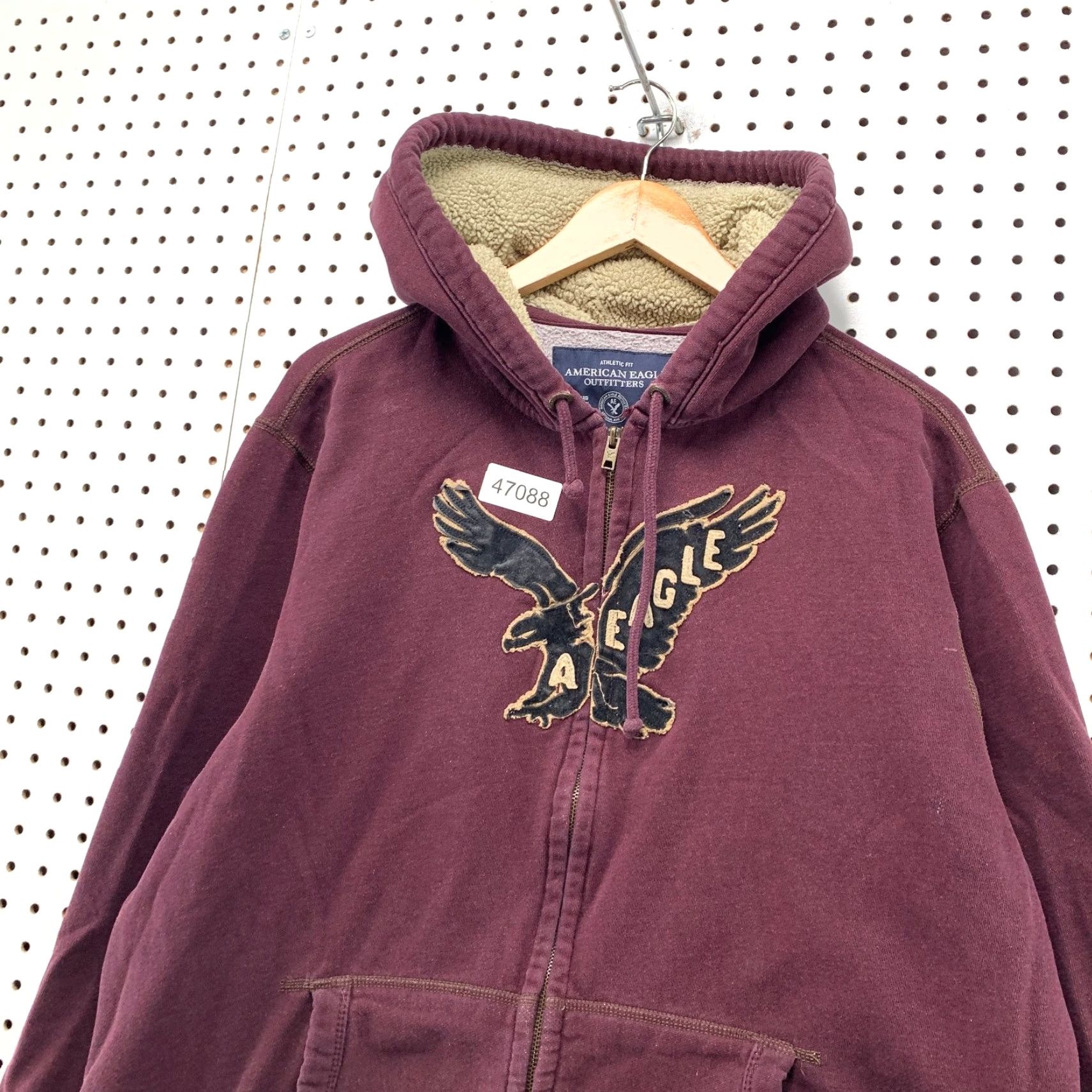 American Eagle Outfitters American Eagle Hoodie Sweatshirt Mens 2XL Maroon Sherpa Lined Hood Embroidered Size US XXL / EU 58 / 5 - 6 Thumbnail