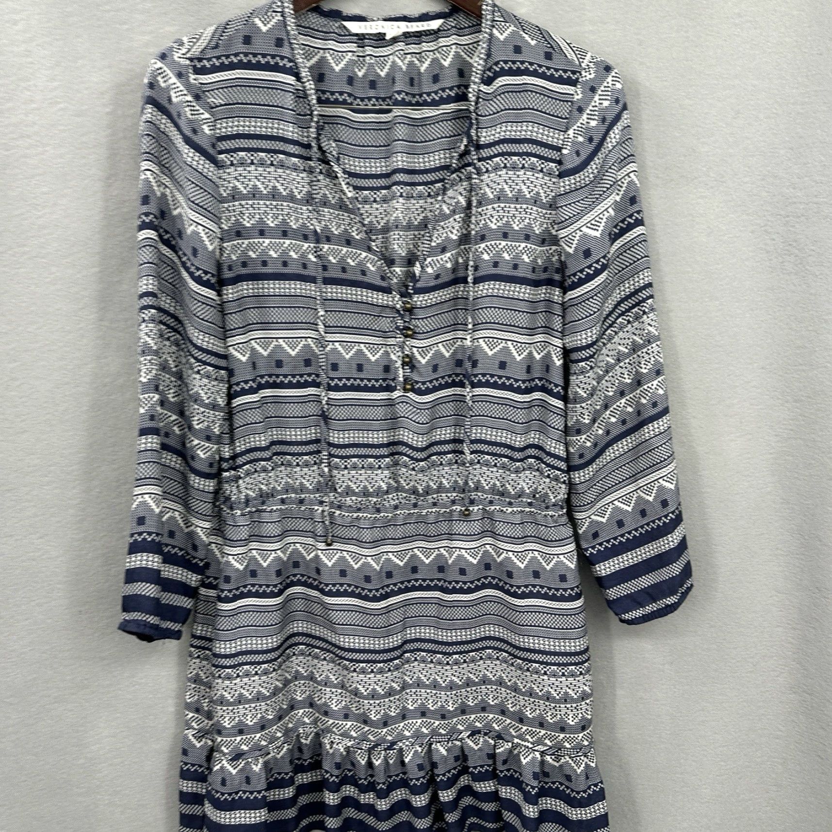 Veronica Beard VERONICA BEARD Dress Womens 8 BLUE Silk Geometric Boho A-Line Balloon Sleeve V-Neck Short Dress 8 Womens Size M / US 6-8 / IT 42-44 - 3 Thumbnail