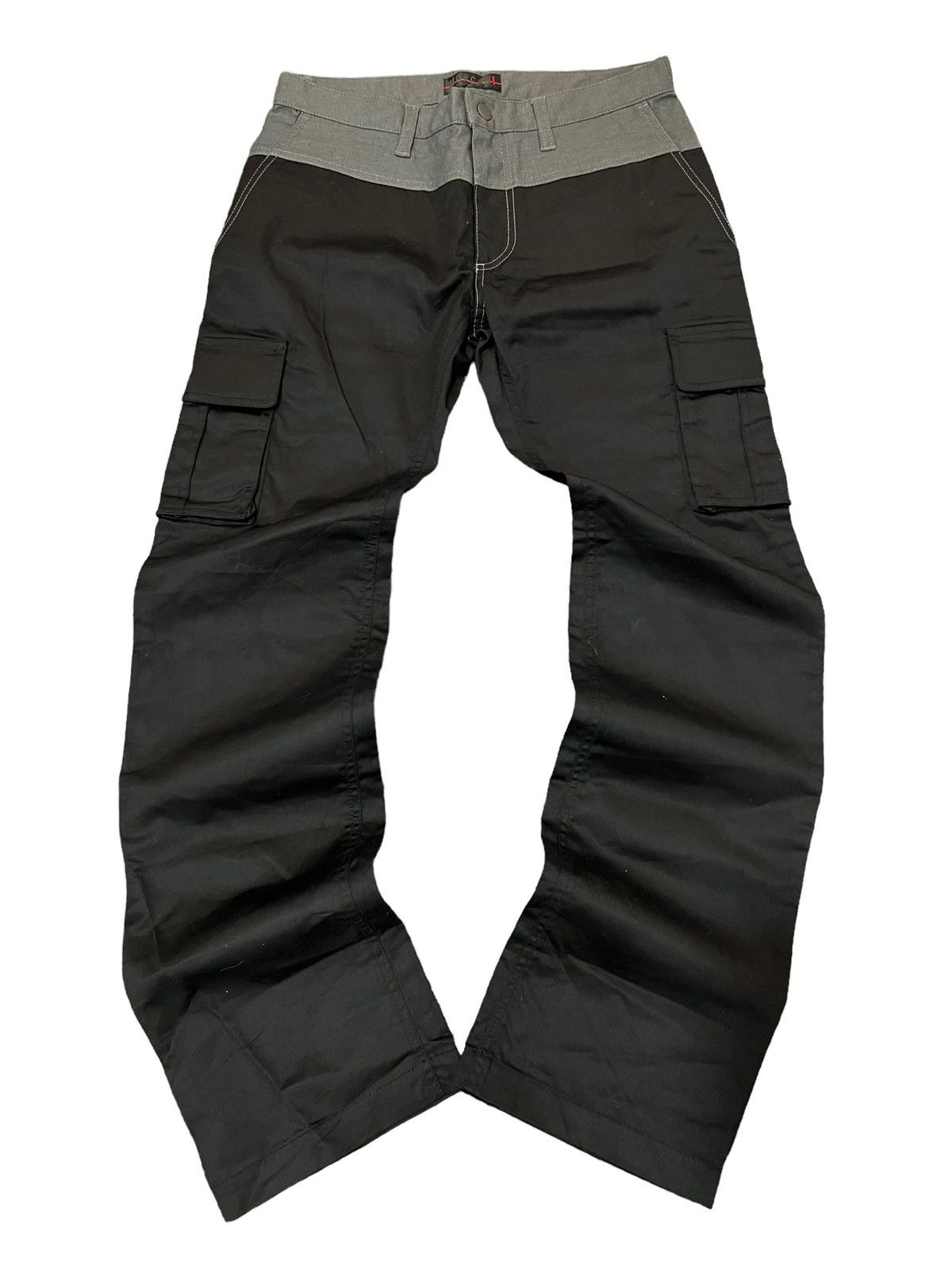 image of 14Th Addiction x If Six Was Nine Morgan Homme Double Waisted Flared Cargo Pants in Black/Gray (Size