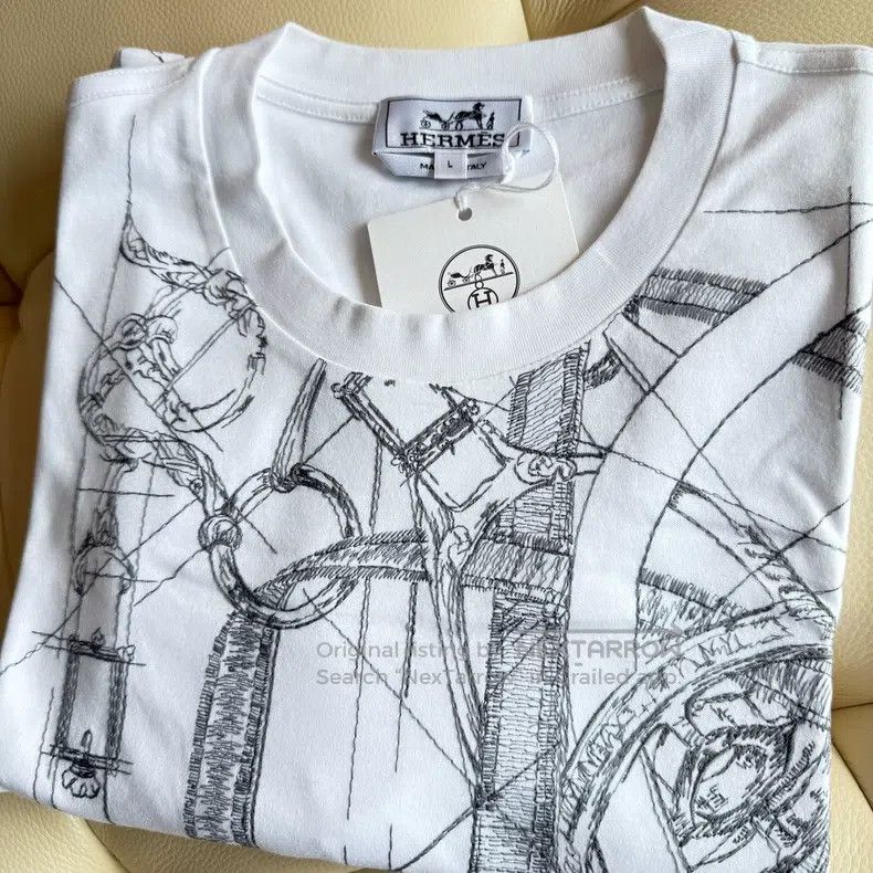 Hermes Hermes Heavy embroidery pattern T-shirt short sleeves, whi Size US L / EU 52-54 / 3 - 9 Thumbnail