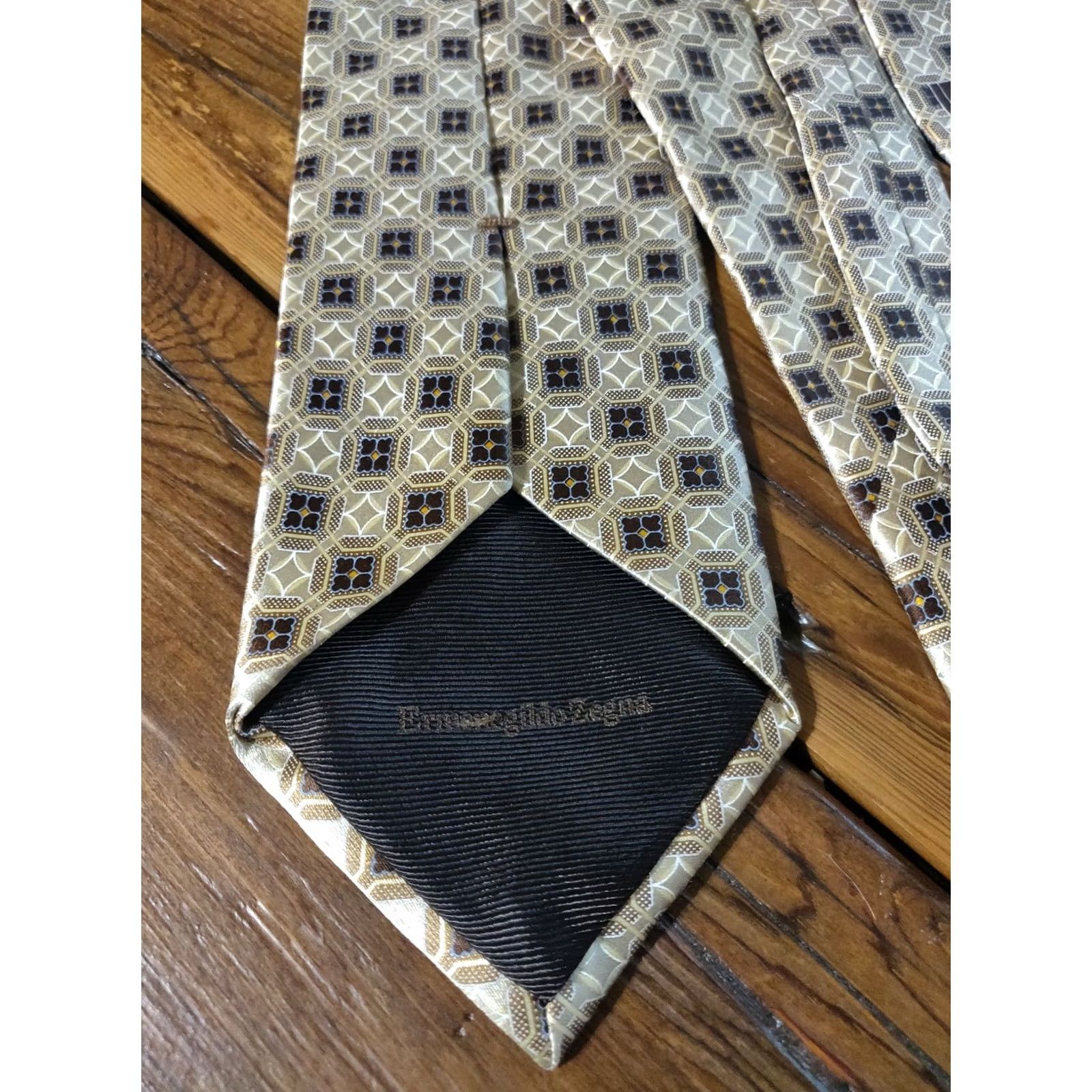 Ermenegildo Zegna Ermenegildo Zegna Tie Gold Geometric 100% Silk Designer Neck Made in Italy Men's Size ONE SIZE - 3 Thumbnail