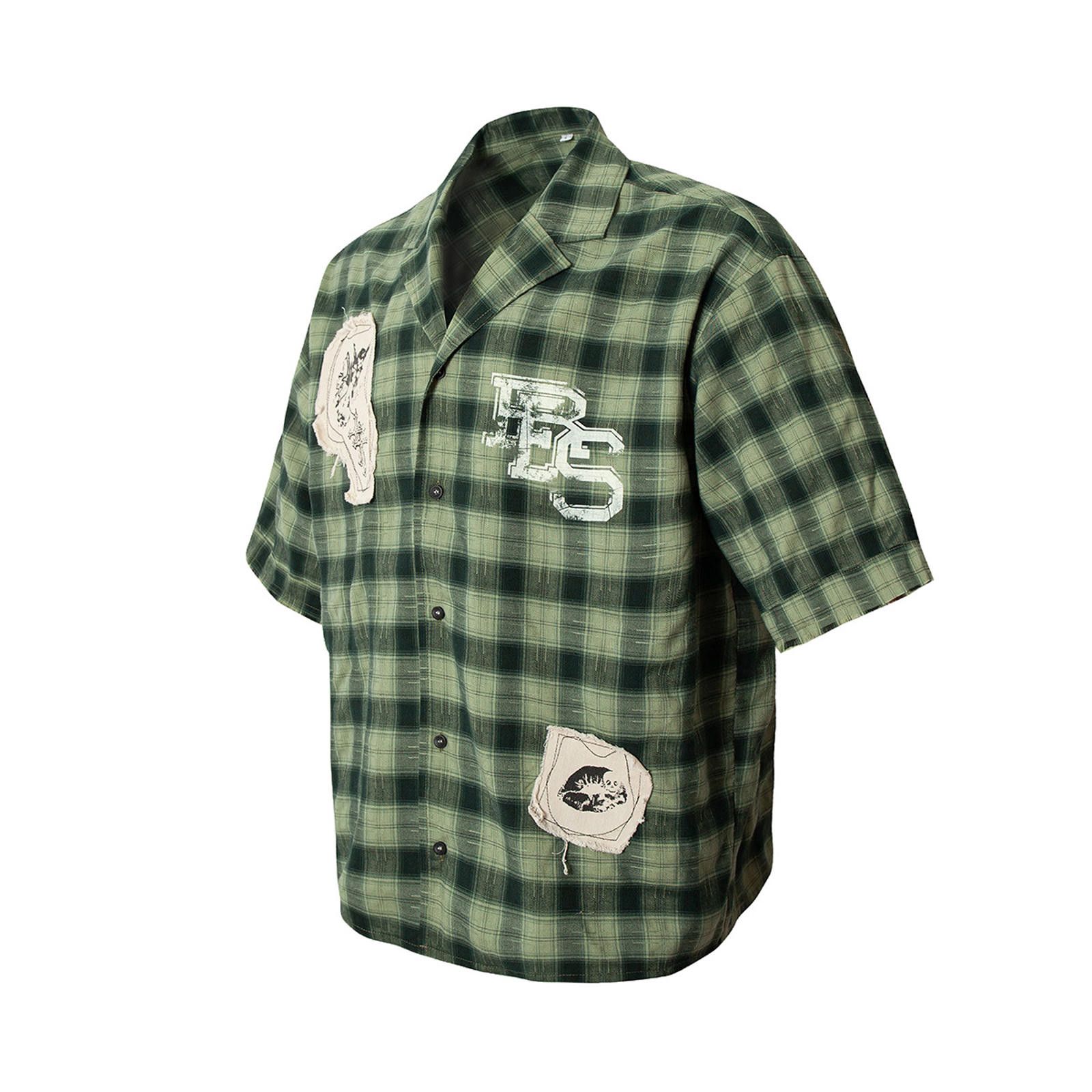 Flannel Green Plaid Shirt with Unique Patches Size US M / EU 48-50 / 2 - 2 Thumbnail