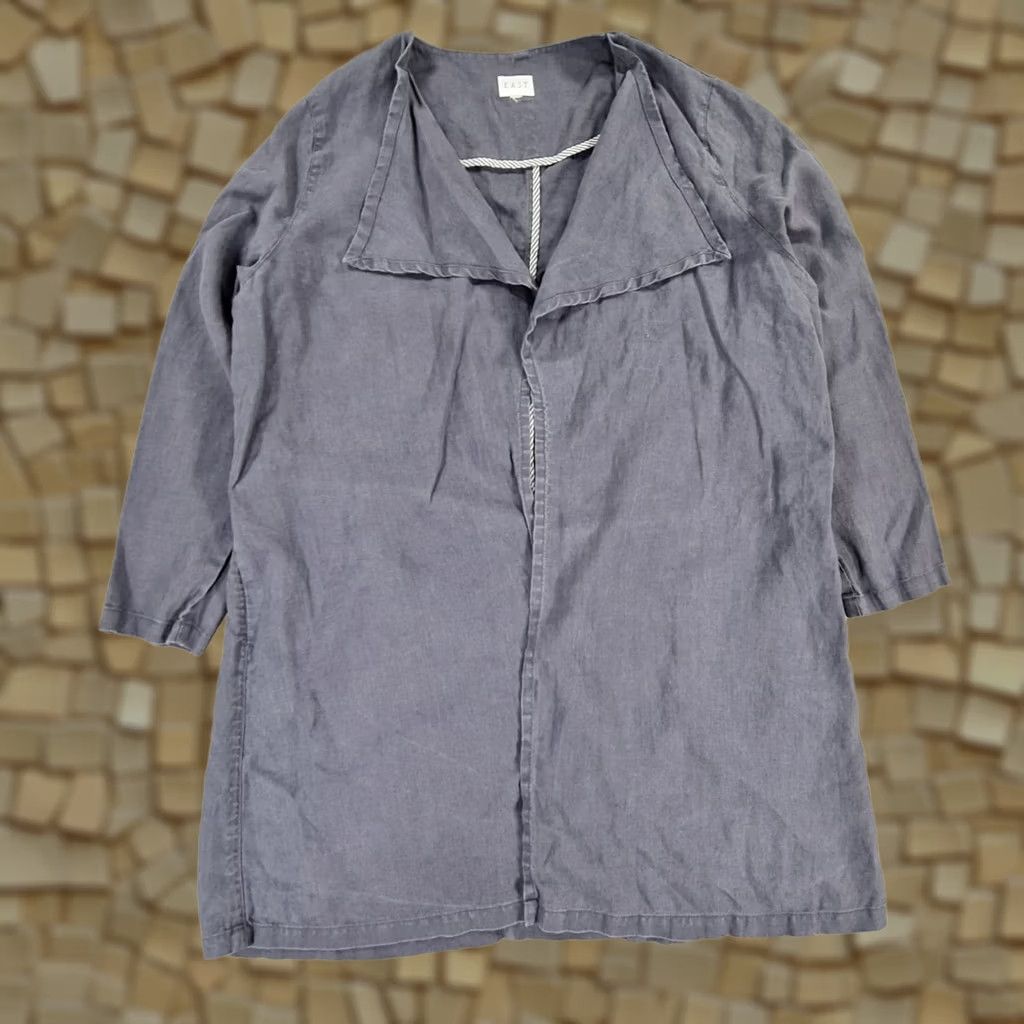Vintage EAST Womens Cardigan Blue 18 UK Long Line 100% Linen Lightweight Coatigan Cardigan, Breathable, Pockets, V-Neck, Long Sleeve, Regular Fit Womens Size XXL / US 16-18 / IT 52-54 - 1 Thumbnail