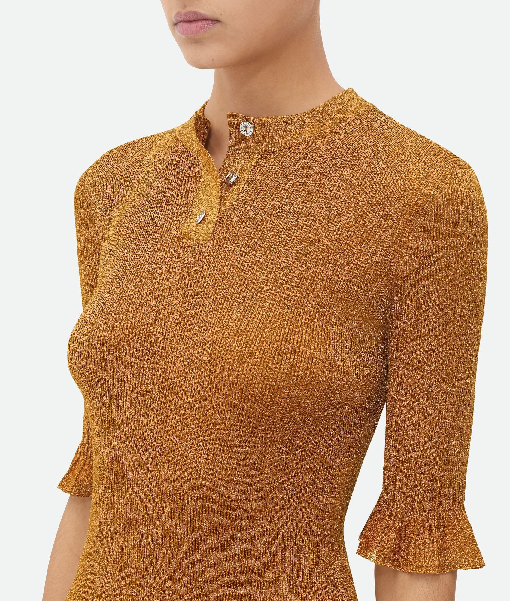 Bottega Veneta o1bcso1str0225 Lurex Ribbed Jumper in Mustard Size XS / US 0-2 / IT 36-38 - 4 Thumbnail